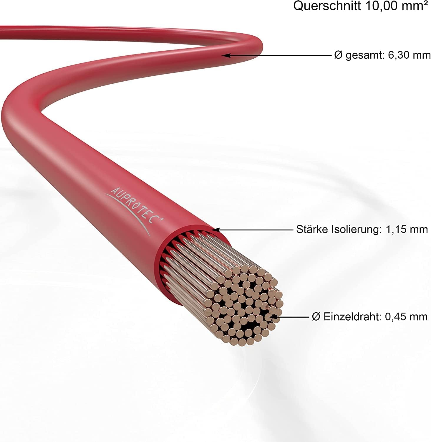 Detalle 2 de Fil électrique automobile 10 mm² (rouge) Auprotec, câble de batterie en cuivre recuit