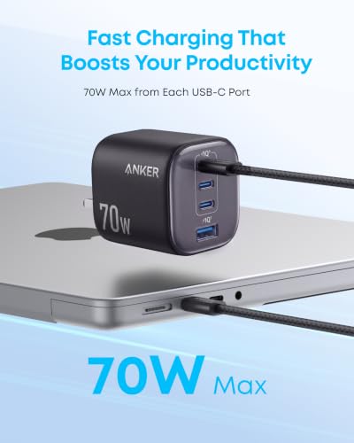 Detalle de Anker Zolo 70W Fast USB-C Charger, 4-Port Foldable Laptop Adapter