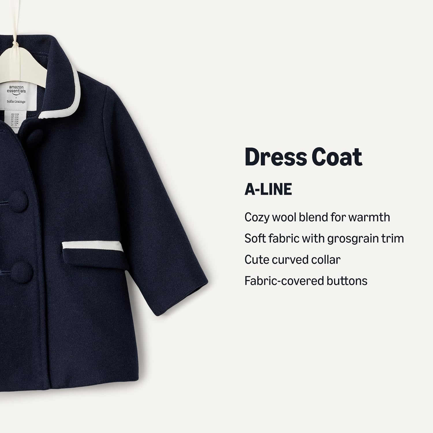 Detalle 2 de Amazon Essentials x Sofia Grainge Toddlers and Baby Girls' Wool Blend Dress Coat