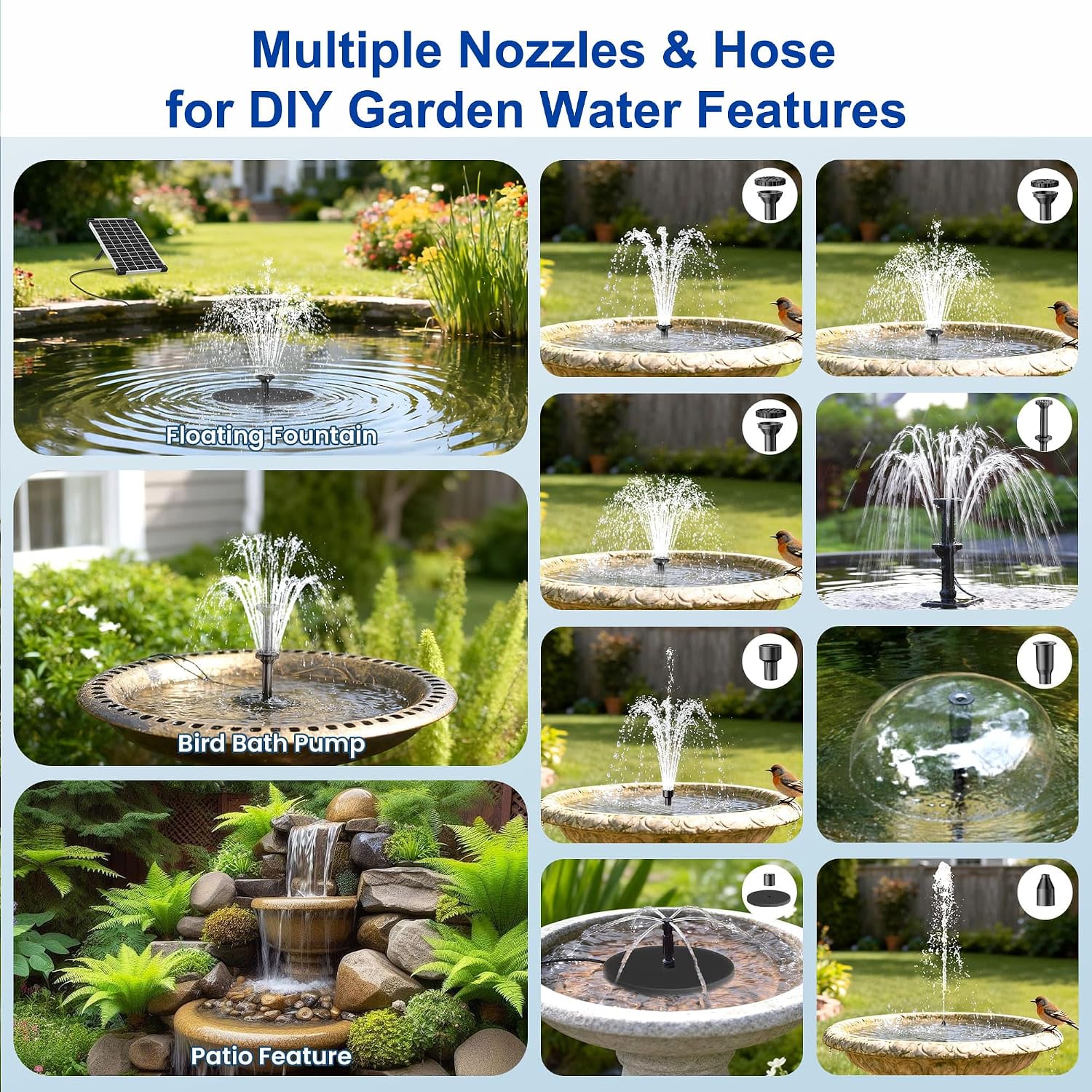 Detalle 2 de Biling Solar Pond Fountain 6W pump with 3000mAh battery ⛲