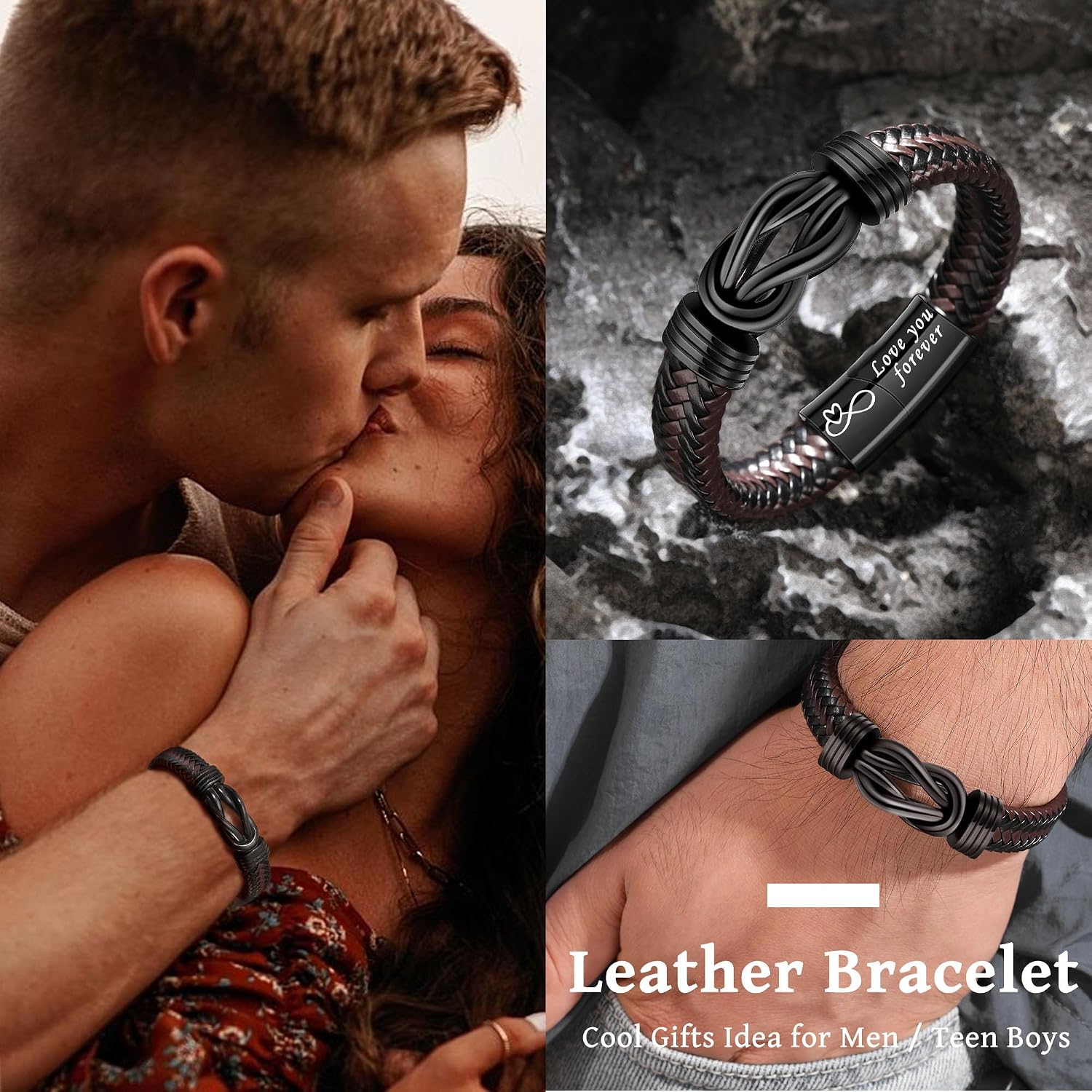 Detalle 2 de Leather Morse Code Bracelet 8.5 in