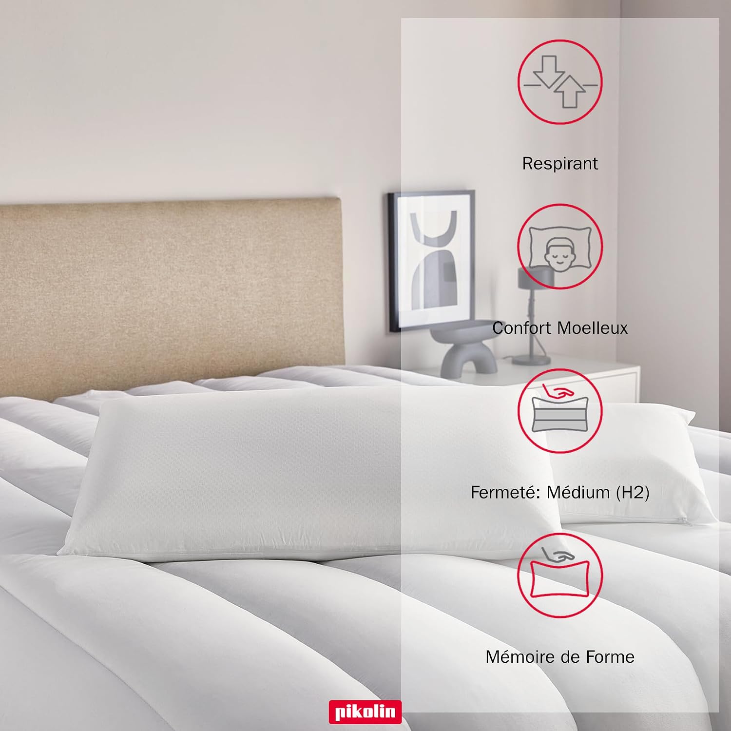 Thumbnail 1 de PIKOLIN Lot de 2 Oreillers à Mémoire de Forme 60 cm – Qualité Hôtel, Fermeté Moyenne et Adaptabilité Cervicale