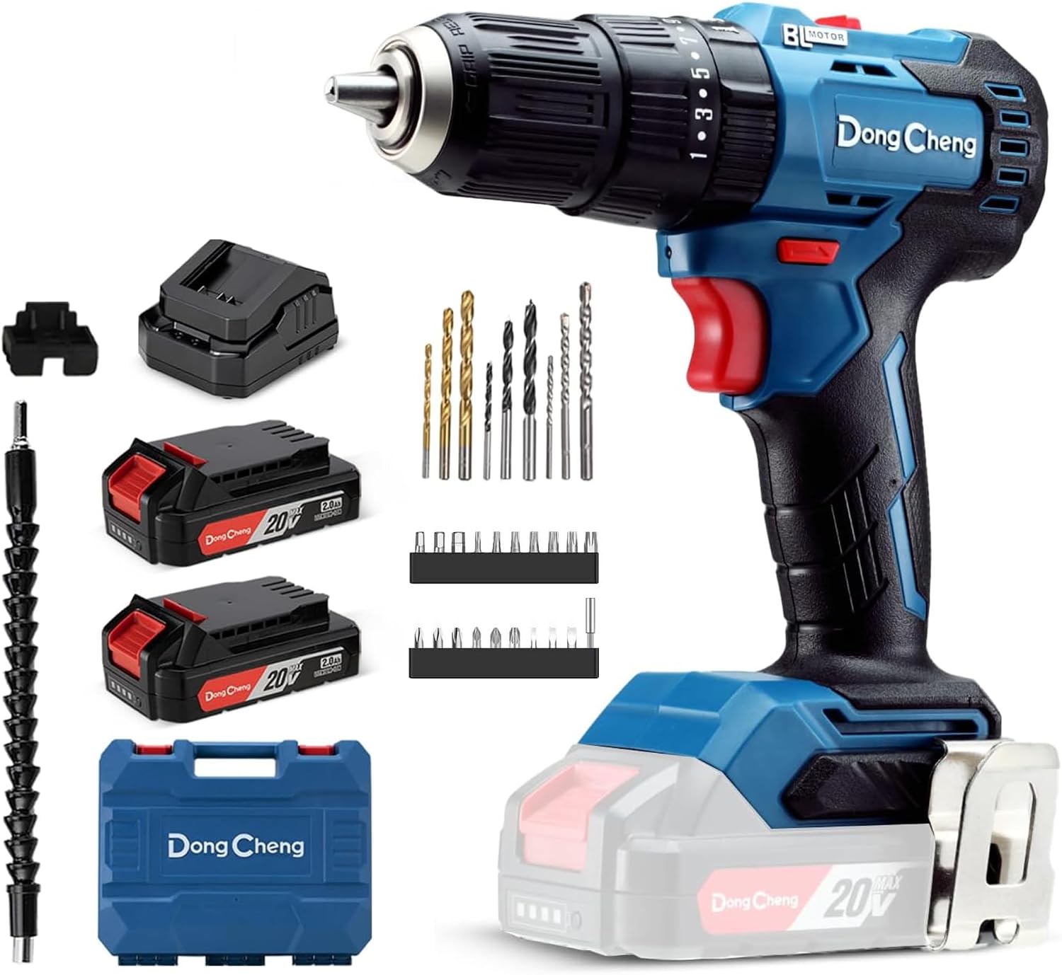 Detalle de Dong Cheng 20V Brushless Heavy-Duty Impact Drill (50N.m, 13mm keyless chuck) with 2 x 2.0Ah batteries