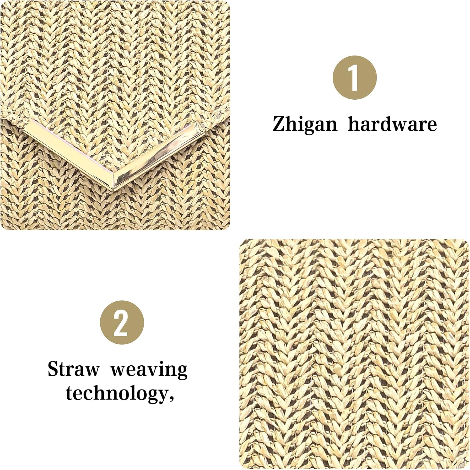 Detalle 2 de Cckuu Women Straw Clutch Bag – Lightweight Woven Raffia Evening Bag for Summer