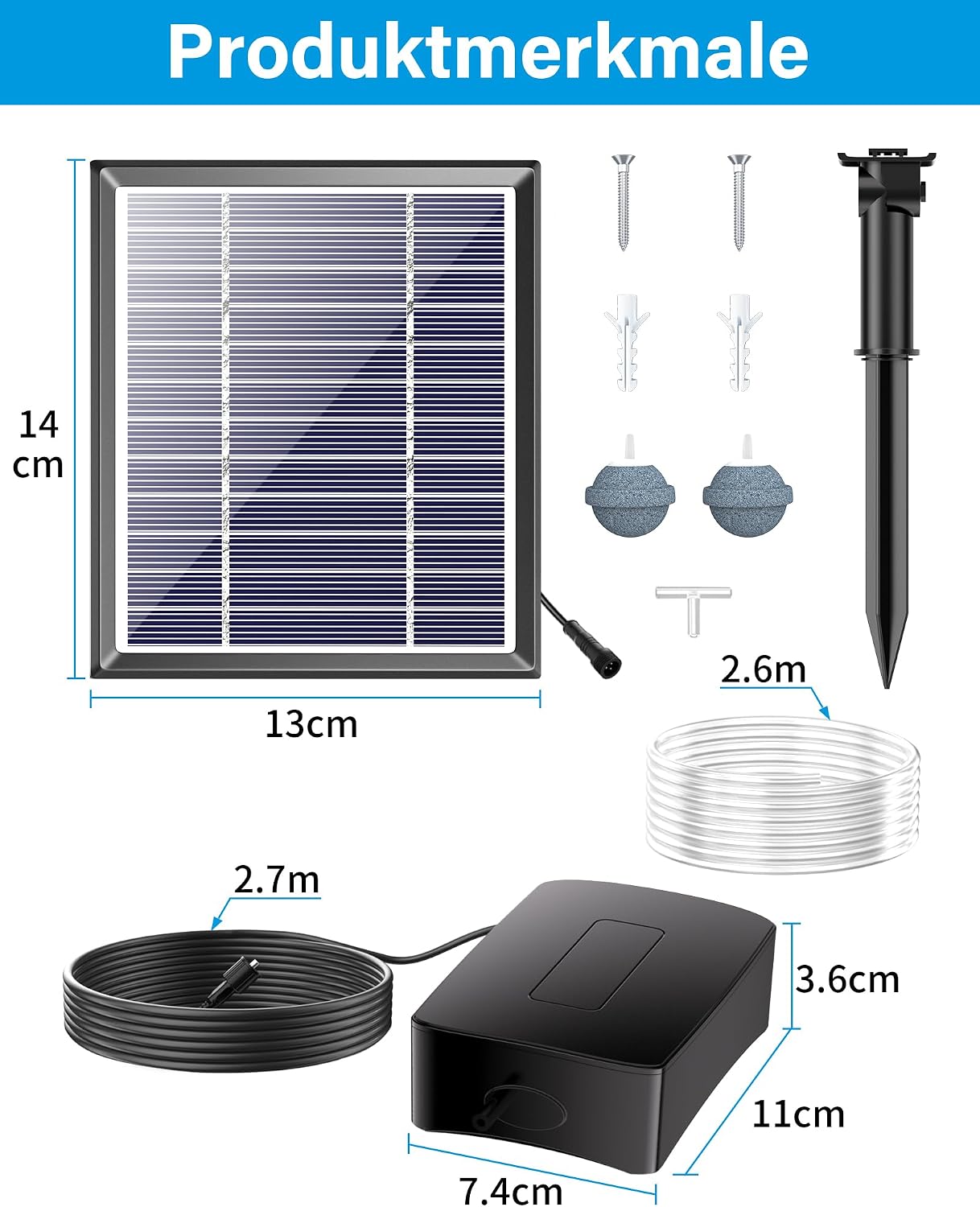 Thumbnail 6 de Biling Solar Teichbelüfter mit Akku – 2,5 W Solarpumpe für Sauerstoff im Teich (3 Modi)