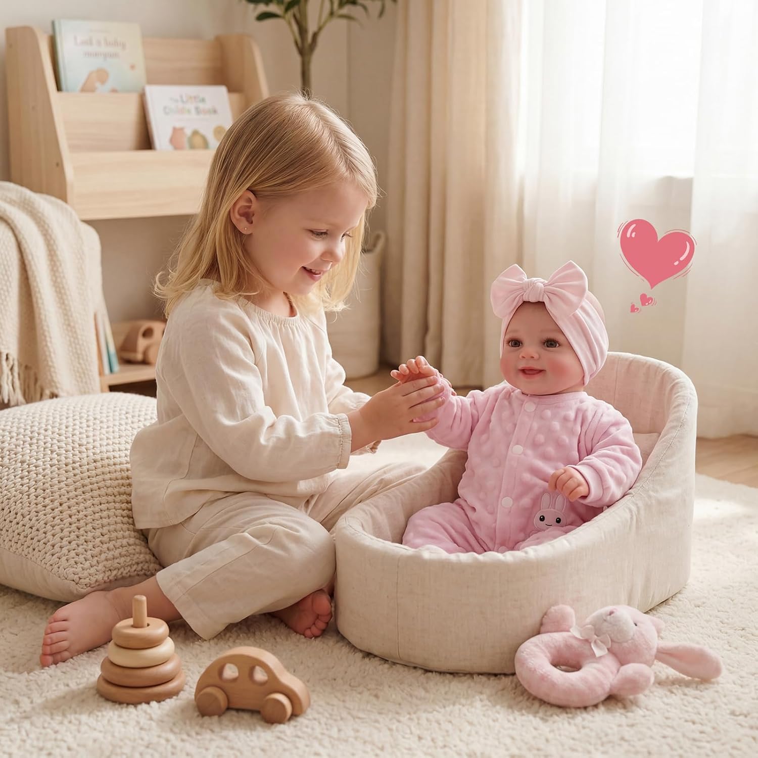 Detalle de BABESIDE Reborn Puppe „Sunny“ – 17 Zoll, Stoffkörper und realistische Details