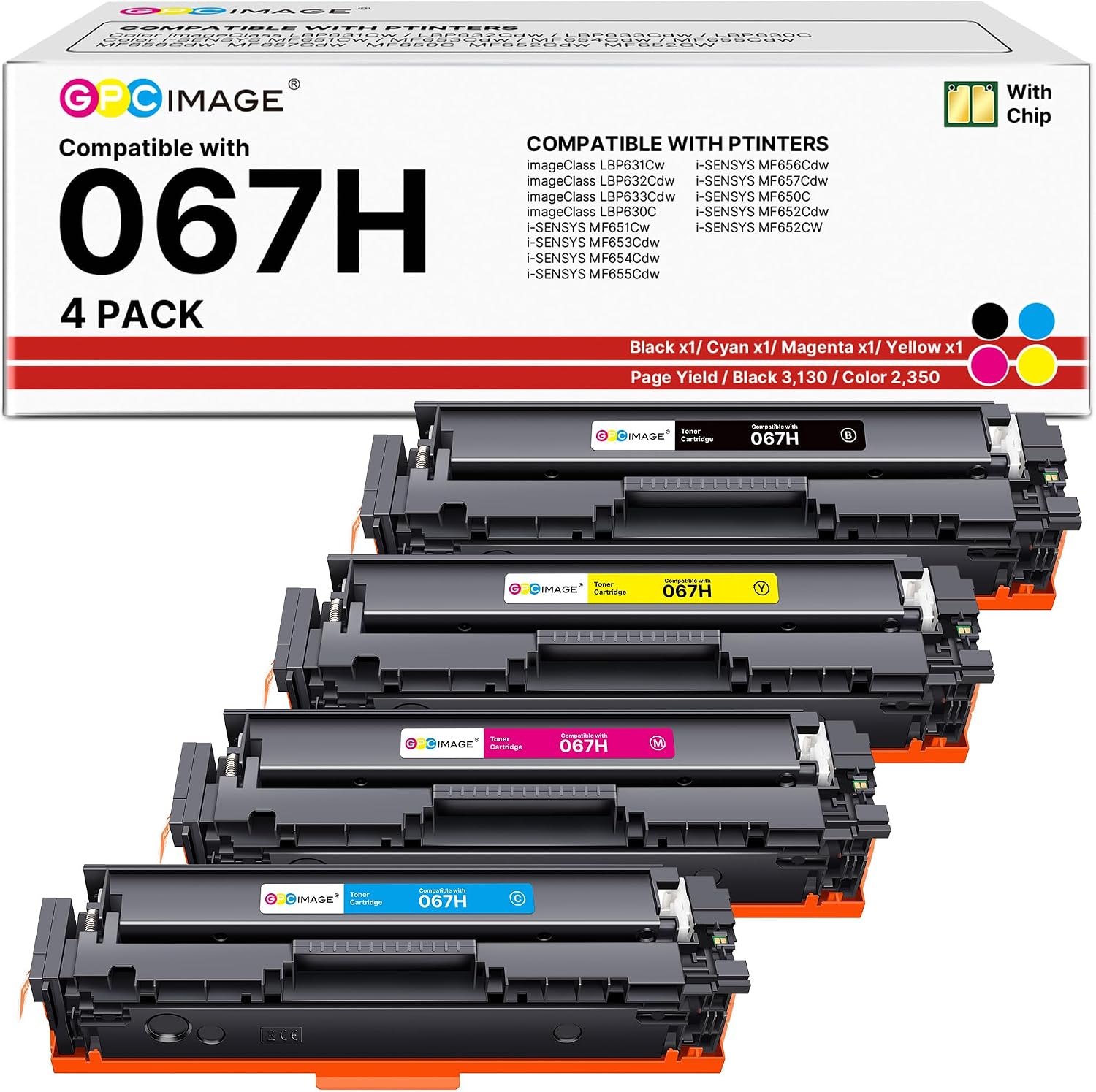 Detalle de Pack de 4 toners compatibles GPC Image 067H (067H noir + CMJ) pour Canon 067