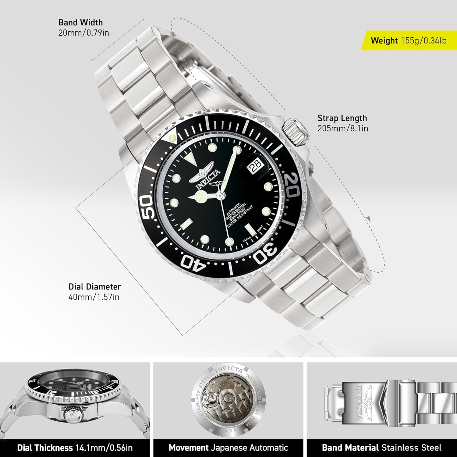 Thumbnail 2 de INVICTA Pro Diver 8926OB Herren Automatikuhr aus Edelstahl – 40 mm