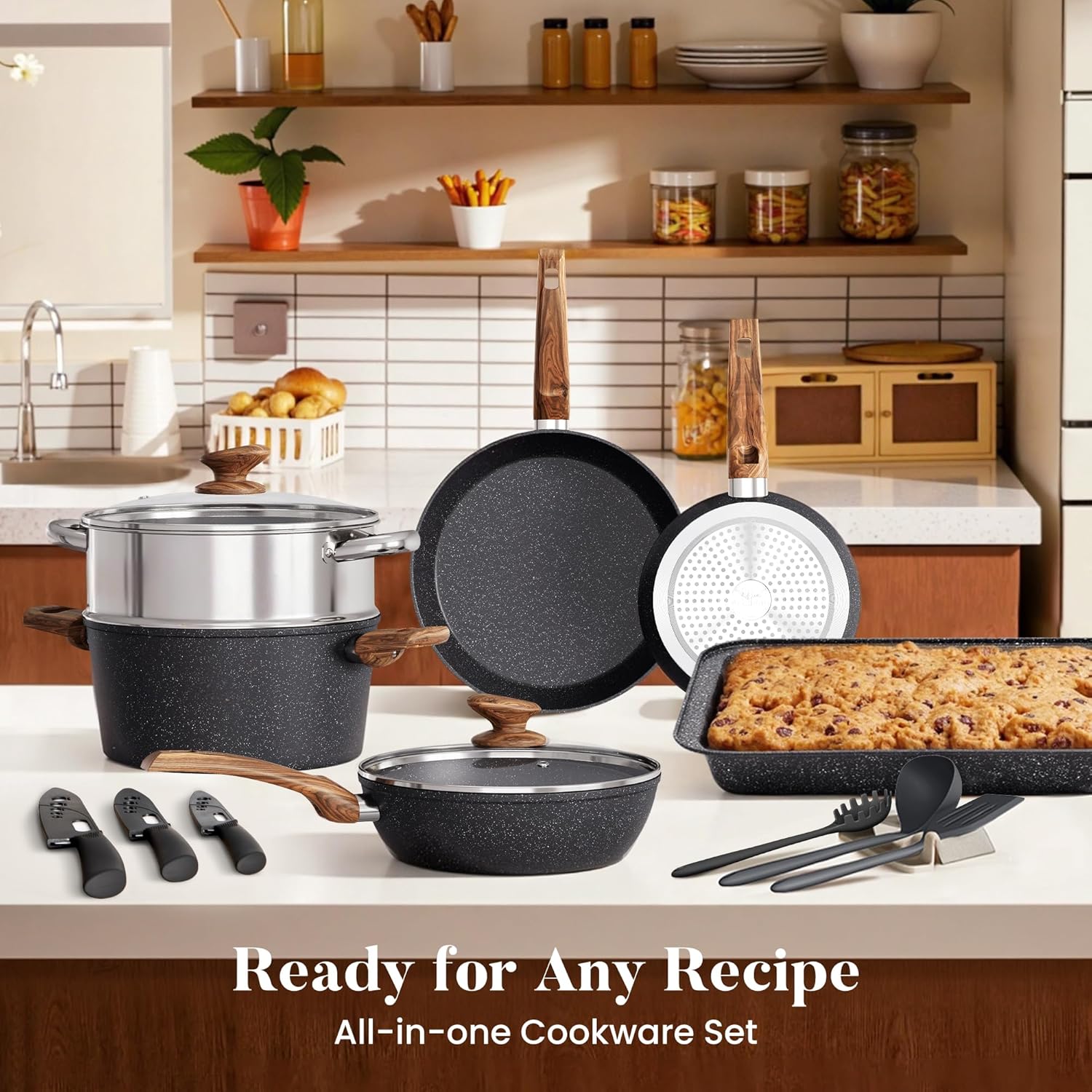 Thumbnail 4 de Kitchen Academy 30-Piece Black Granite Cookware Set