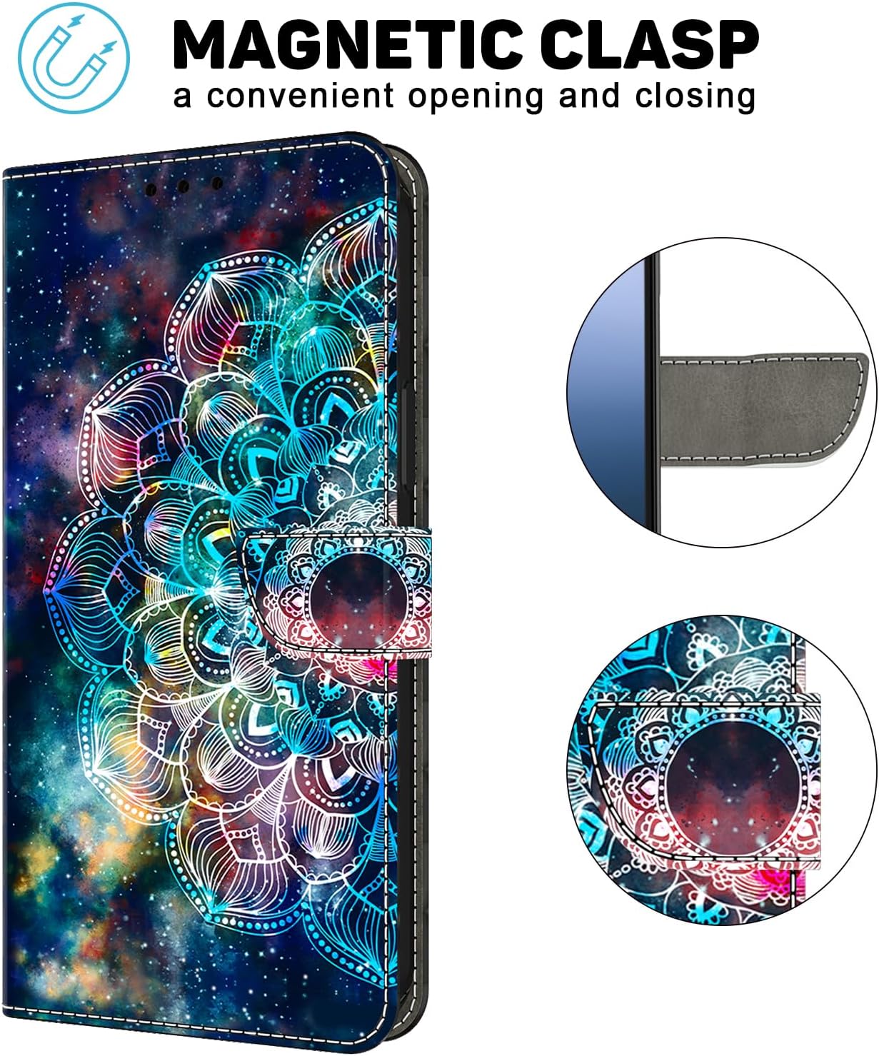 Detalle de BOLELAW Hülle für Honor 400 – Stoßfeste PU-Leder Wallet mit Magnetverschluss, Standfunktion und 2 Kartenfächern (Mandala)