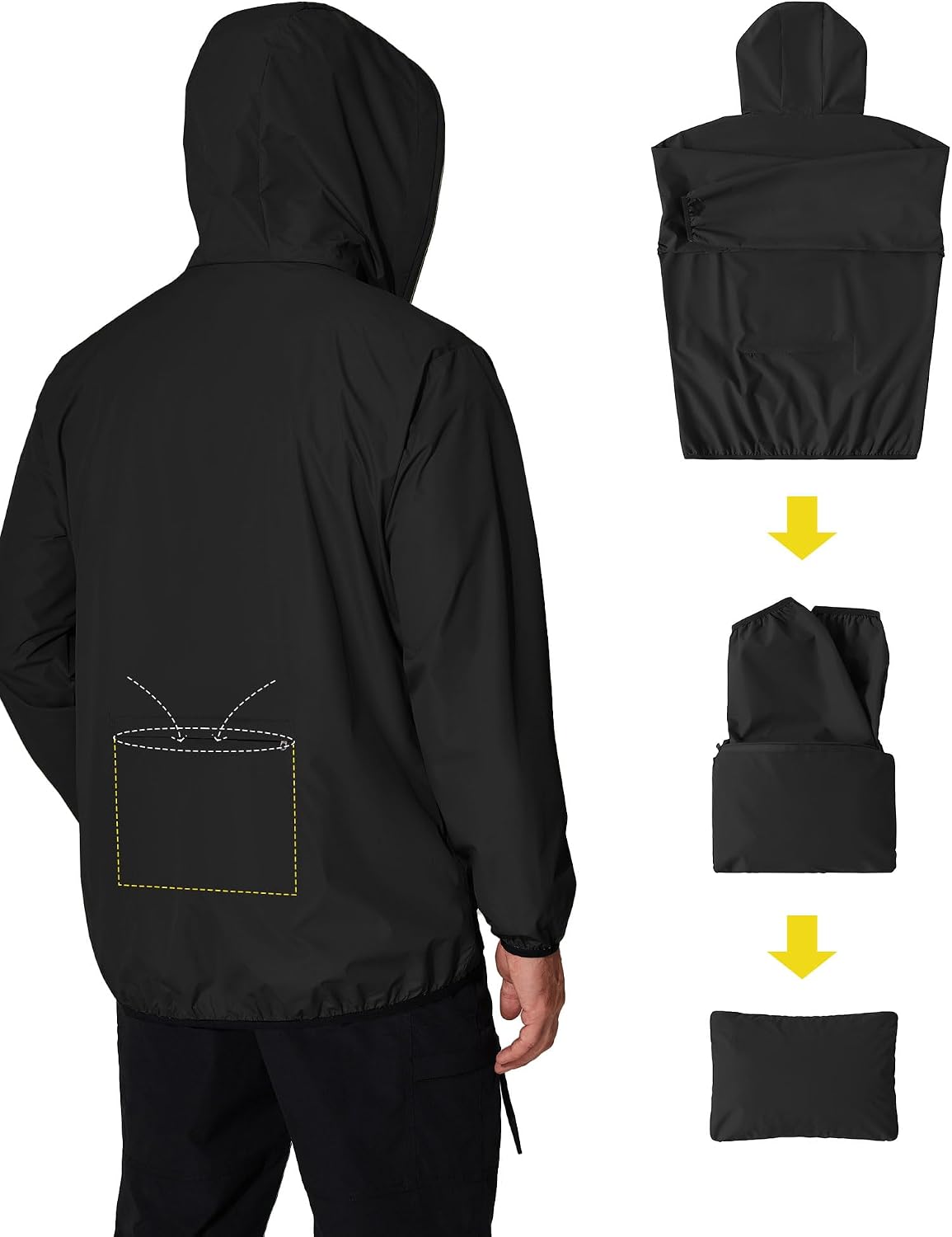 Detalle 2 de COOFANDY Men's Light Rain Jacket with Hood: Packable Waterproof Windbreaker for Travel & Outdoors