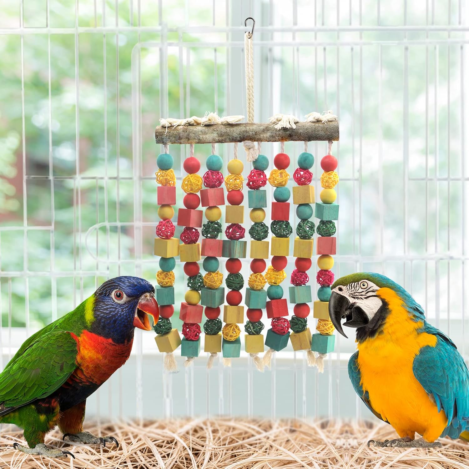 Detalle de MQUPIN Large Parrot Toys: Natural Wooden Blocks for Large Parrots