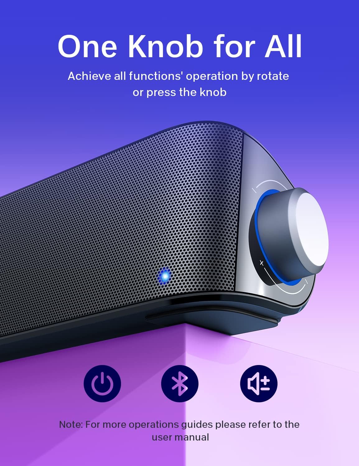 Detalle 2 de Nylavee Computer Speakers: Hi‑Fi Stereo Sound Bar for Desktop with Bluetooth, USB Power and Built‑in Mic