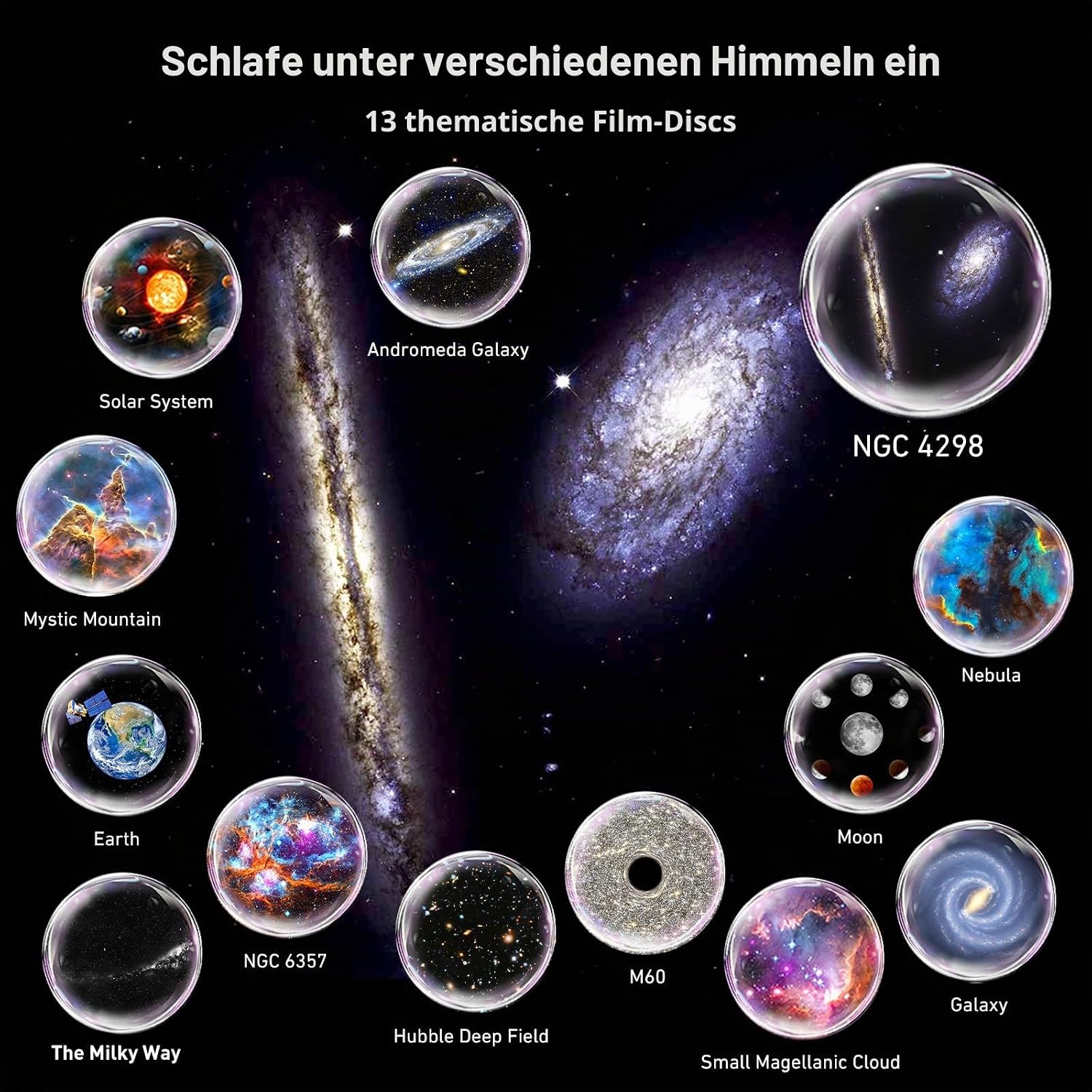 Detalle 2 de Galaxy Projektor 13 in 1: Sternenhimmelprojektor für Schlafzimmer mit 360°-Funktion und 12 Zubehörfolien