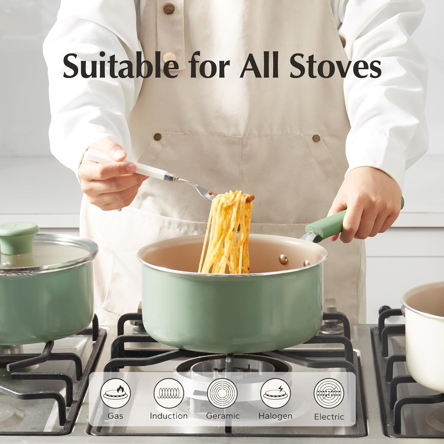 Thumbnail 5 de Redchef 20cm Ceramic Nonstick Saucepan with Lid (Green) – PFAS-free, PFAS-free compatible cookware