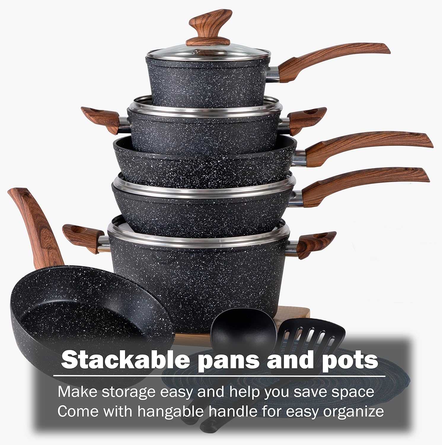 Thumbnail 4 de Kitchen Academy 12-Piece Granite Nonstick Cookware Set