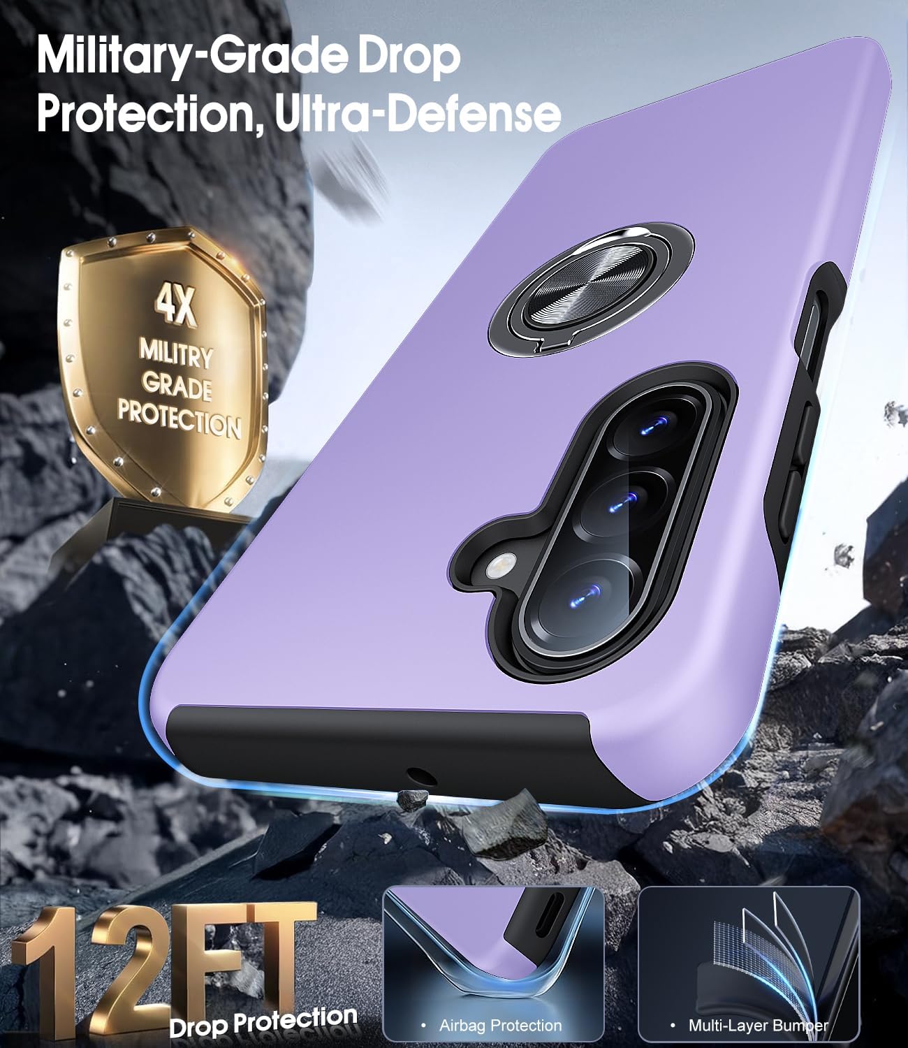 Detalle de AOUIA Galaxy A17 Case (Purple) with 2-Pack Screen Protectors and 360° Ring Stand