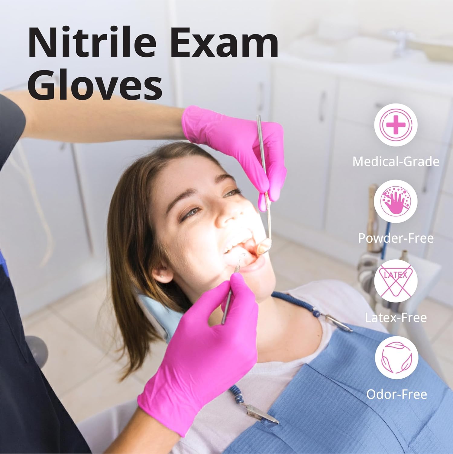 Detalle de SwiftGrip Powder-Free Nitrile Gloves, 3-mil, Pink/Fuchsia, Latex-Free & Food-Safe
