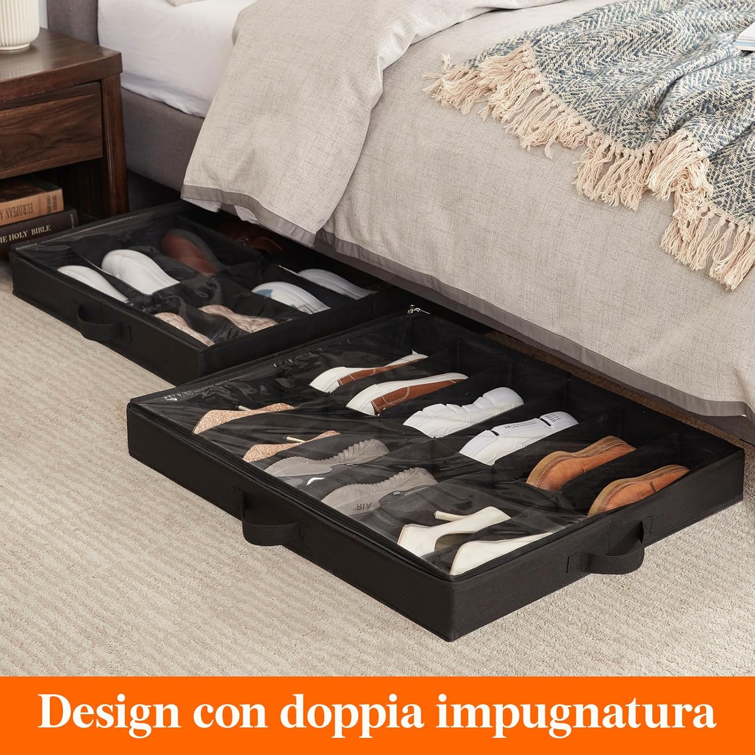 Thumbnail 3 de Lifewit Scatole per Scarpe con Finestra Trasparente, contenitori sottoletto pieghevoli con manici salvaspazio (2 x 12 paia), Nero