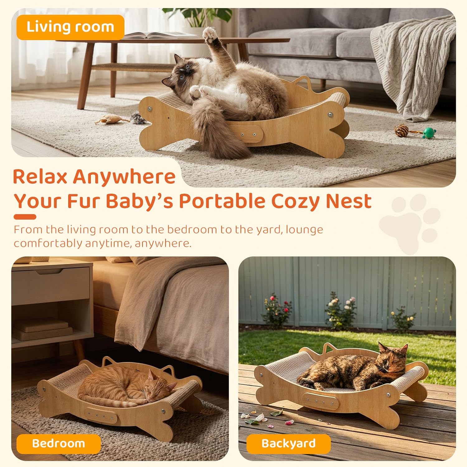 Thumbnail 3 de Cat Scratching Board Sisal Cat Scratcher Bed – 160° Curved Design in Solid Beech Wood (Extra-Large)