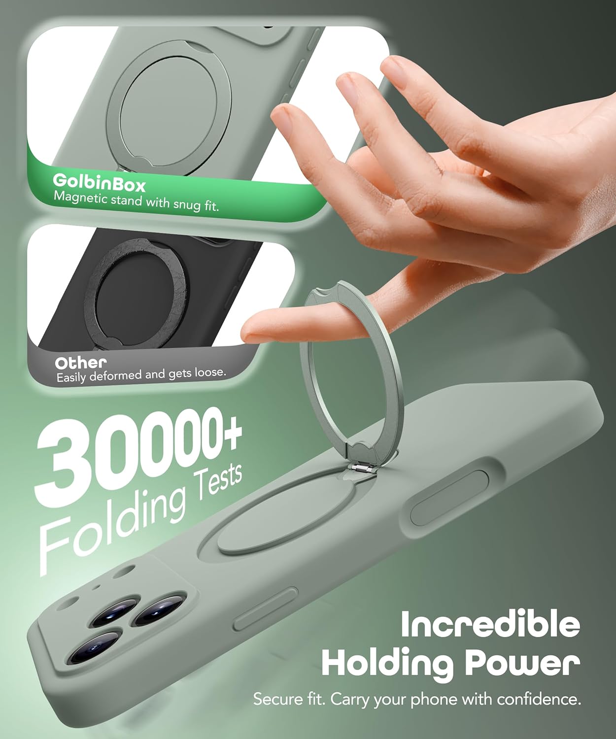 Thumbnail 4 de GolbinBox for iPhone 17 Pro Max Case with 360° Spin Magnetic Stand — Grey Green