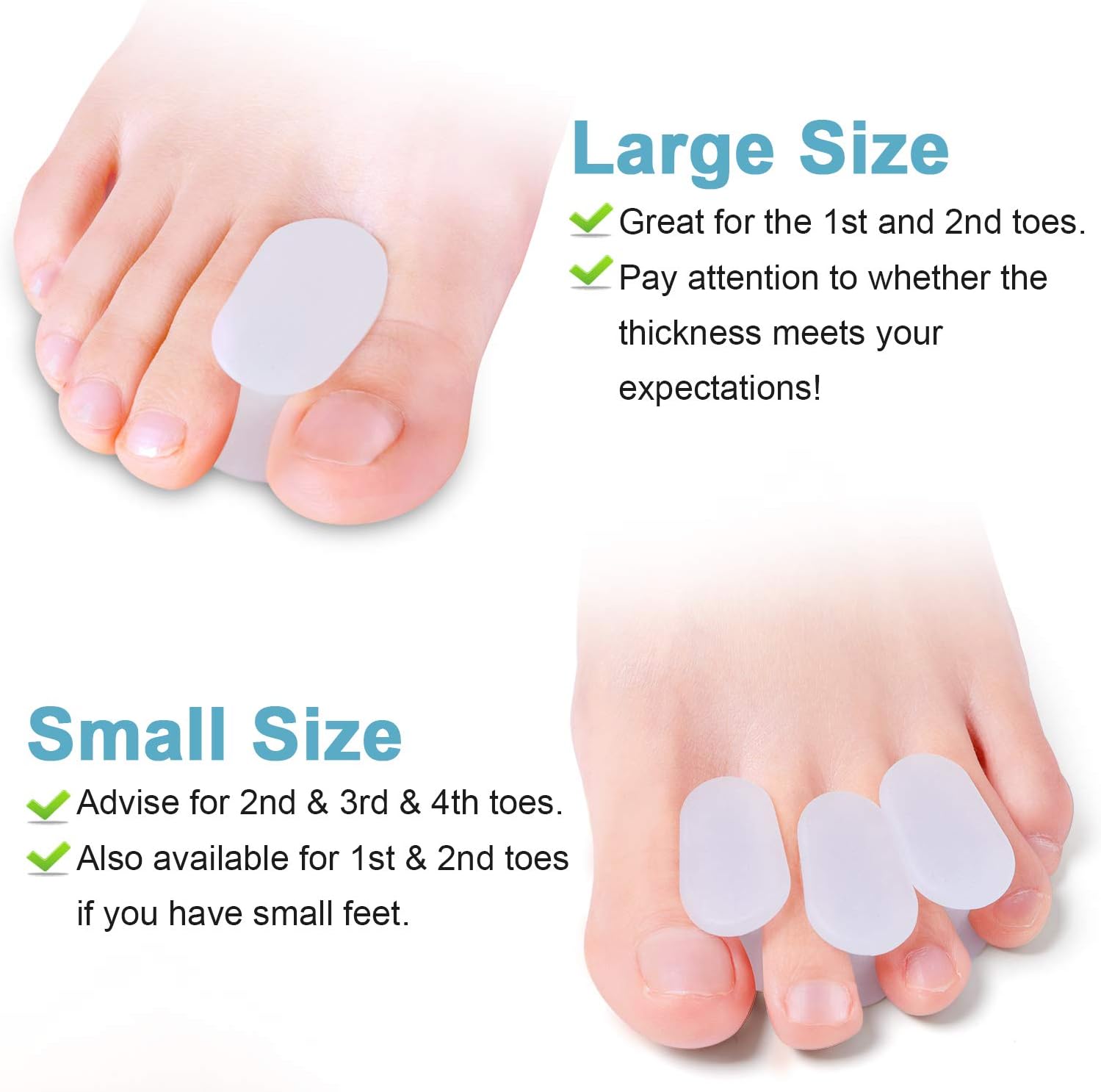 Detalle de Povihome Small Silicone Toe Spacers, 0.3-Inch Gel, 10-Pack