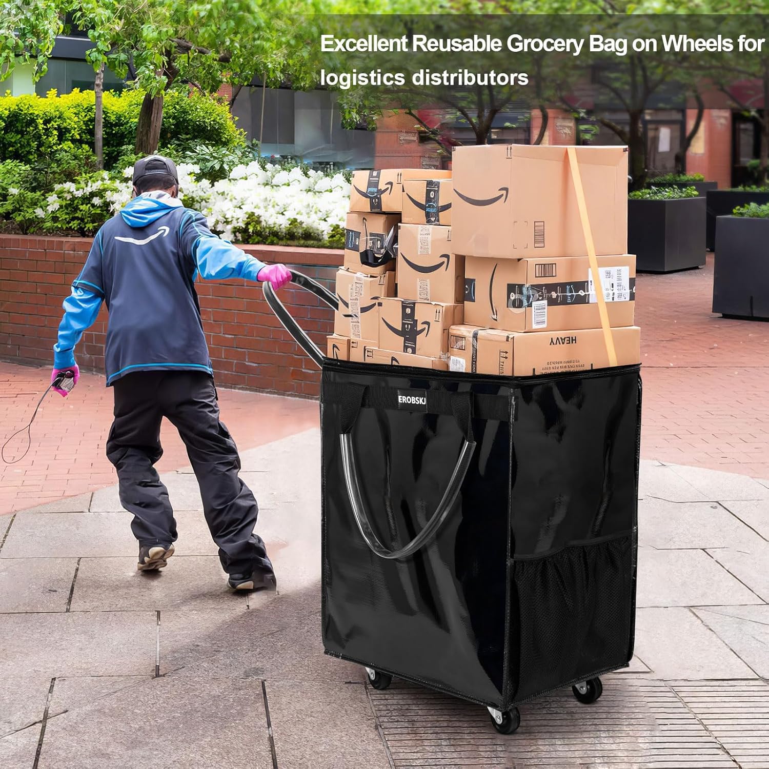 Thumbnail 1 de EROBSKJ Large Black Reusable Grocery Bag on Wheels (Foldable Rolling Tote)