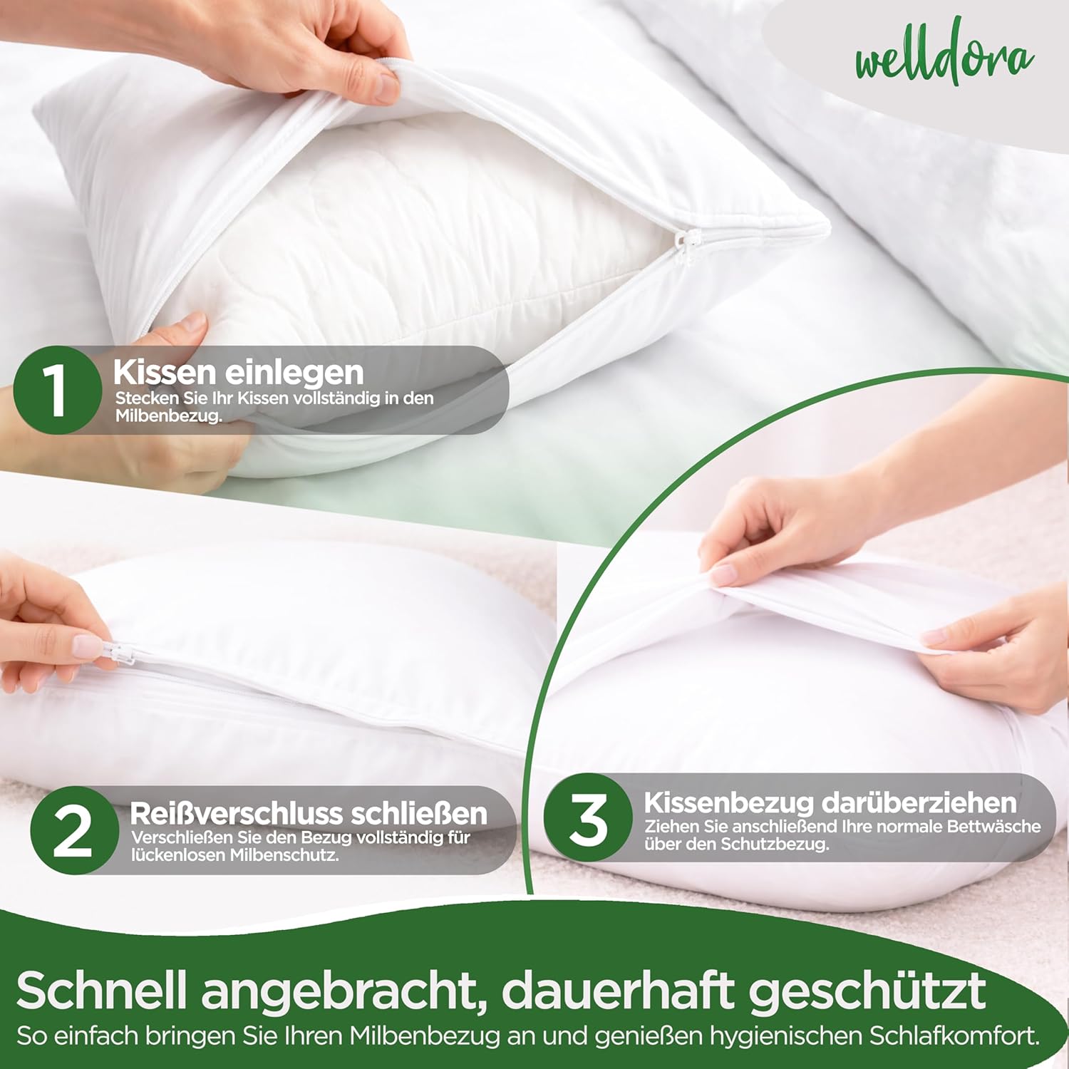 Thumbnail 2 de Welldora 2er-Set Milbenbezug Kissen 40x80