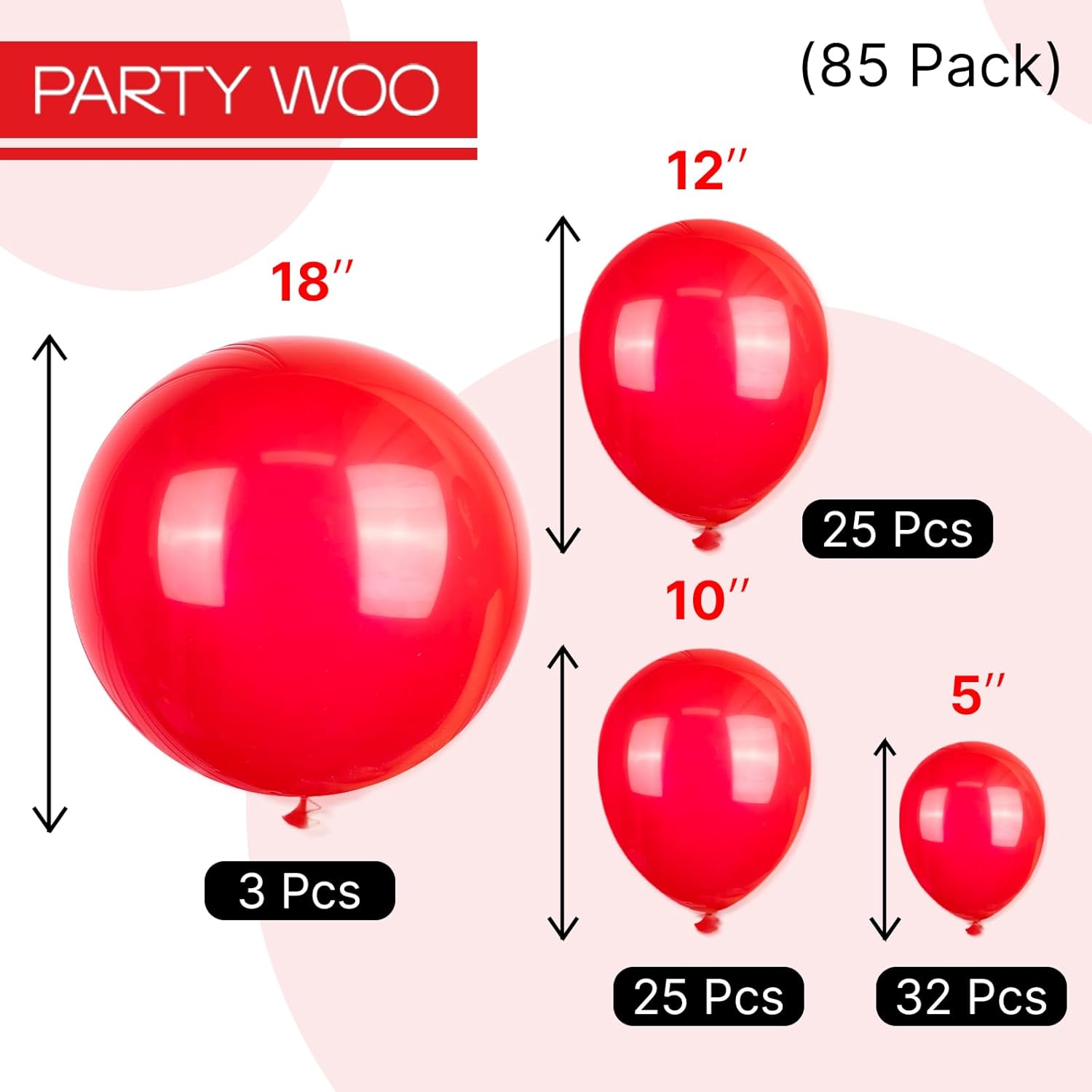 Thumbnail 6 de PartyWoo Red Balloon Arch Kit (85-Piece) — Mixed Sizes 18, 12, 10, and 5-Inch Red Balloons