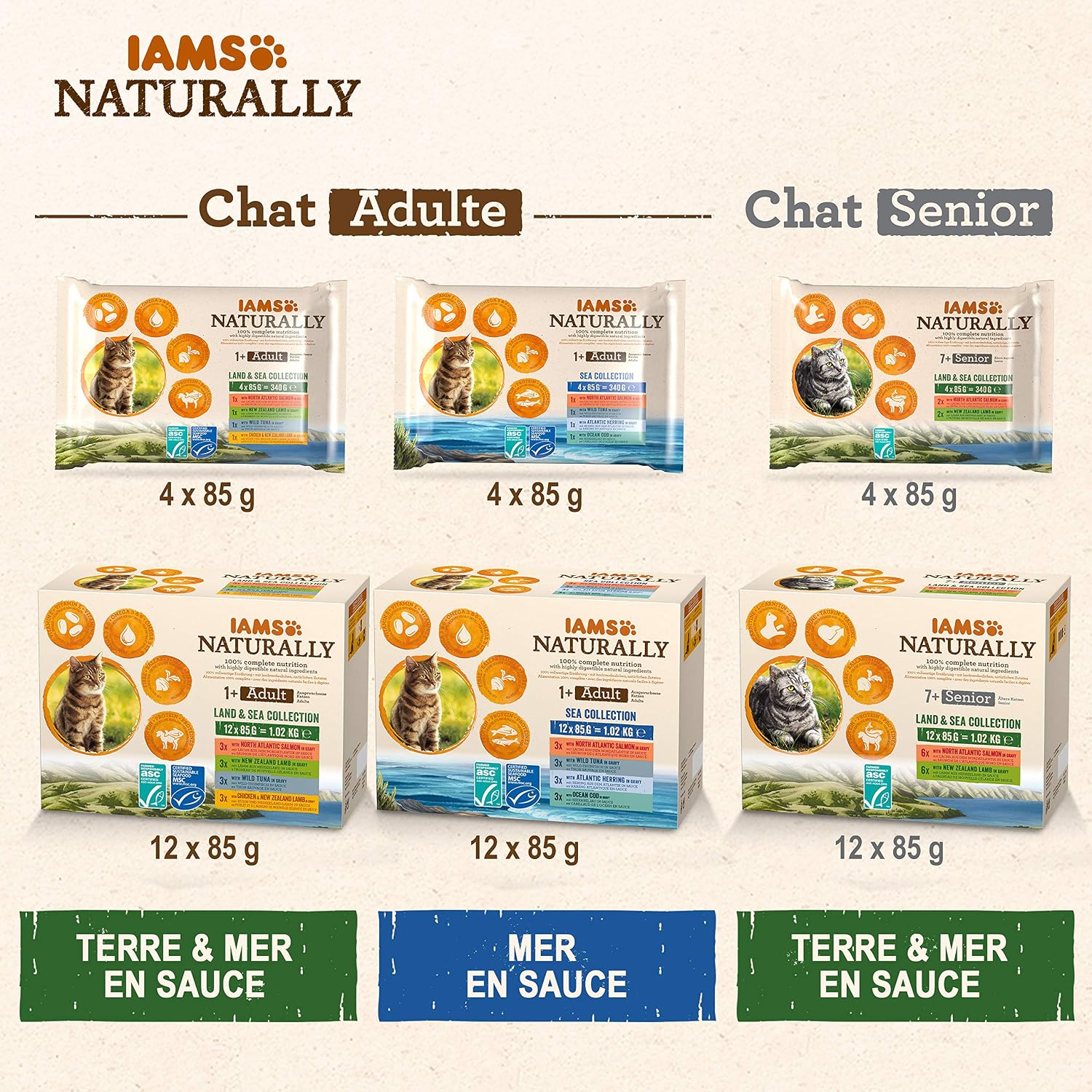 Detalle 2 de IAMS Naturally nourriture humide pour chat stérilisé ou non – sachets fraîcheurs (12 x 85 g)