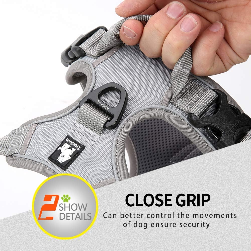Detalle de MOKCCI Truelove Soft Front Dog Harness (Reflective) with Handle and 2 Leash Attachments – Grey, Size S