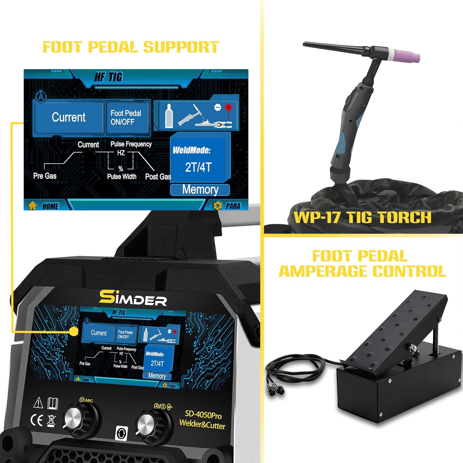 Detalle de SSIMDER 200A 10-in-1 Multi-Process MIG Welder 220V (MIG, HF TIG, Stick & Plasma Cutting)