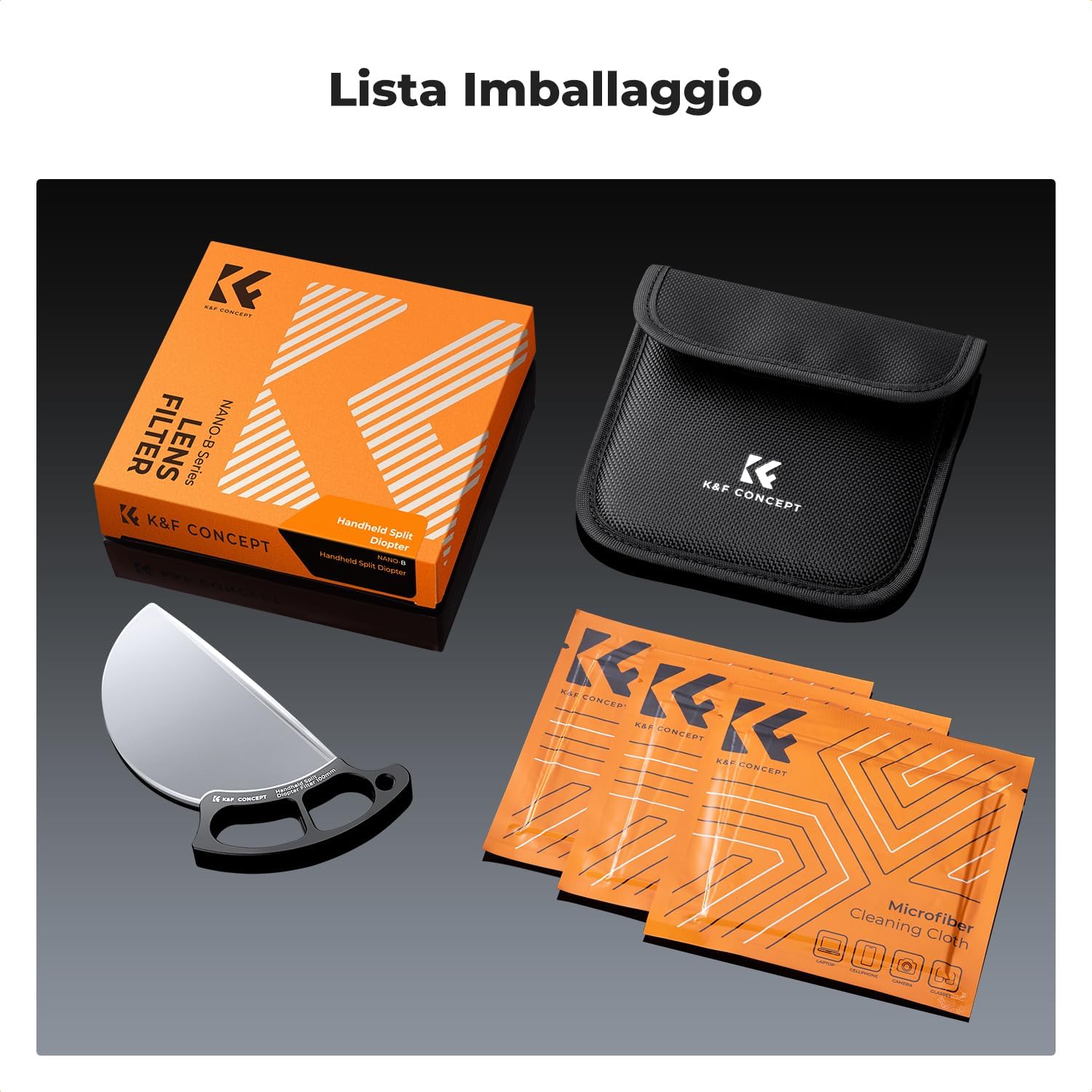 Thumbnail 6 de K&F CONCEPT Nano-Bacis 100mm Filtro effetto diottrico manuale (Diottrie +2) con vetro K9 e 3 panni