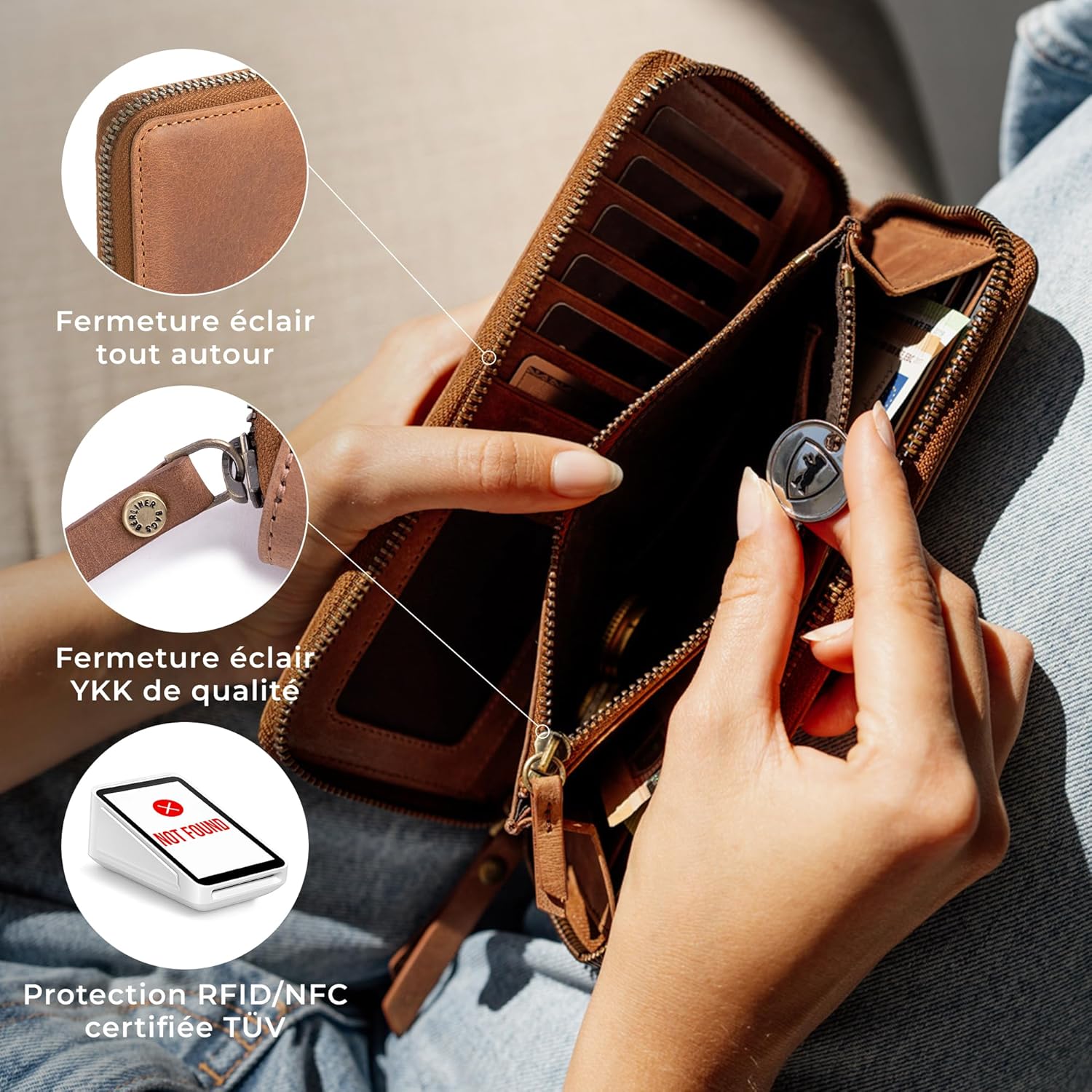 Thumbnail 3 de Berliner Bags Margo Grand Portefeuille en cuir avec protection RFID (Marron) – grand format