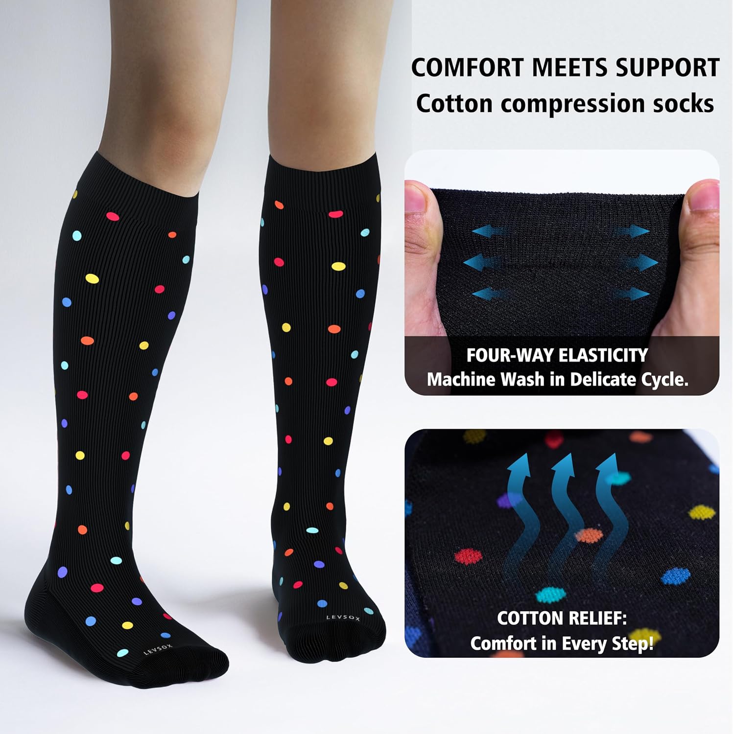 Detalle de LEVSOX Thick Cotton Compression Socks 20-30mmHg