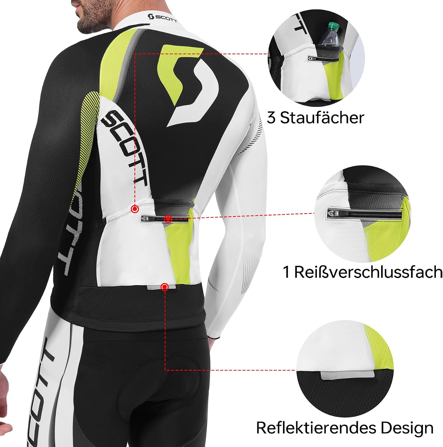 Detalle de Tedila Langarm-Radtrikot Herren Set mit 5D gepolsterten Trägerhosen für Rennrad – Frühling/Herbst