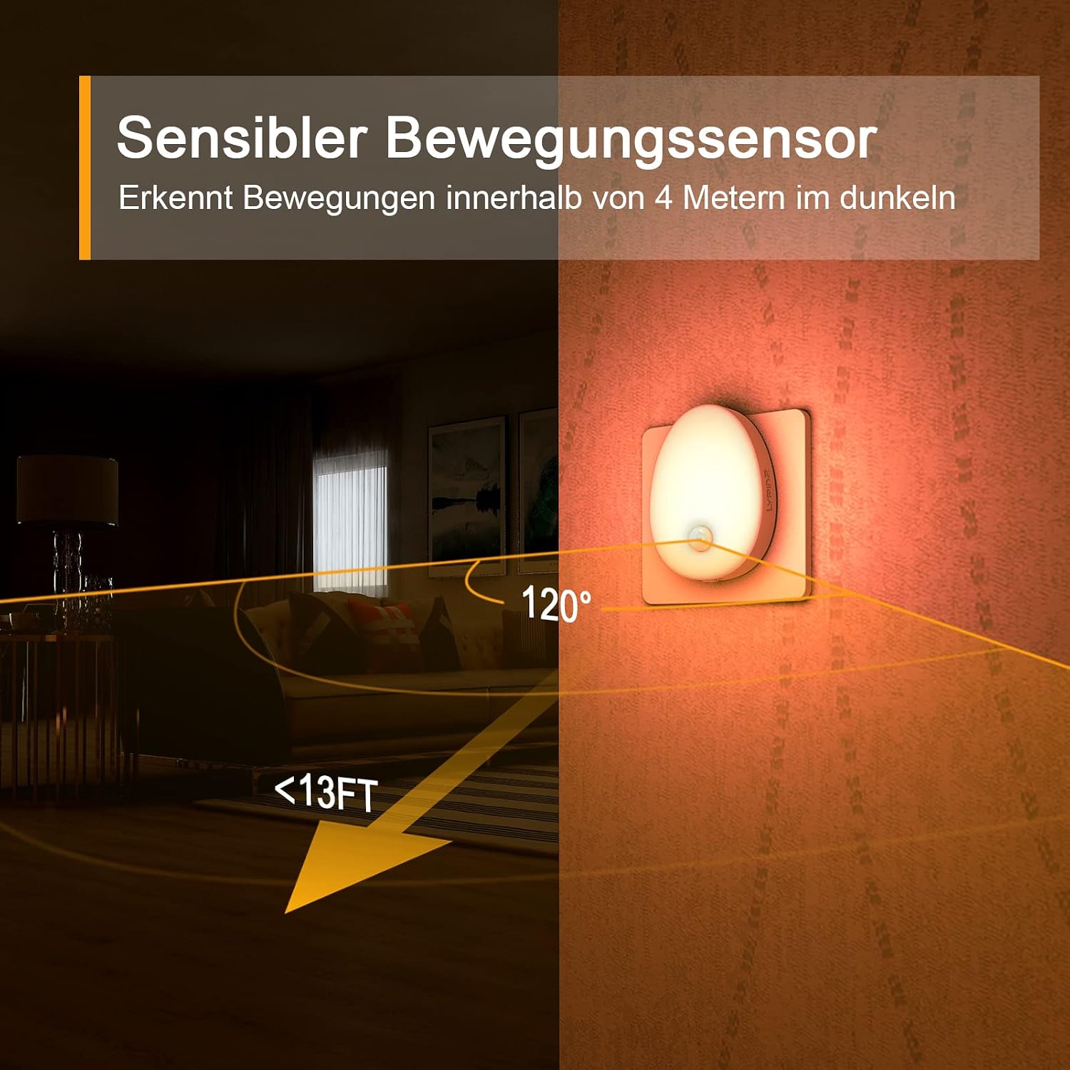 Detalle de Lyridz Nachtlicht-Steckdose mit Bewegungsmelder (dimmbar), Plug-in Rot – 2er-Set für Kinderzimmer, Flur & Küche