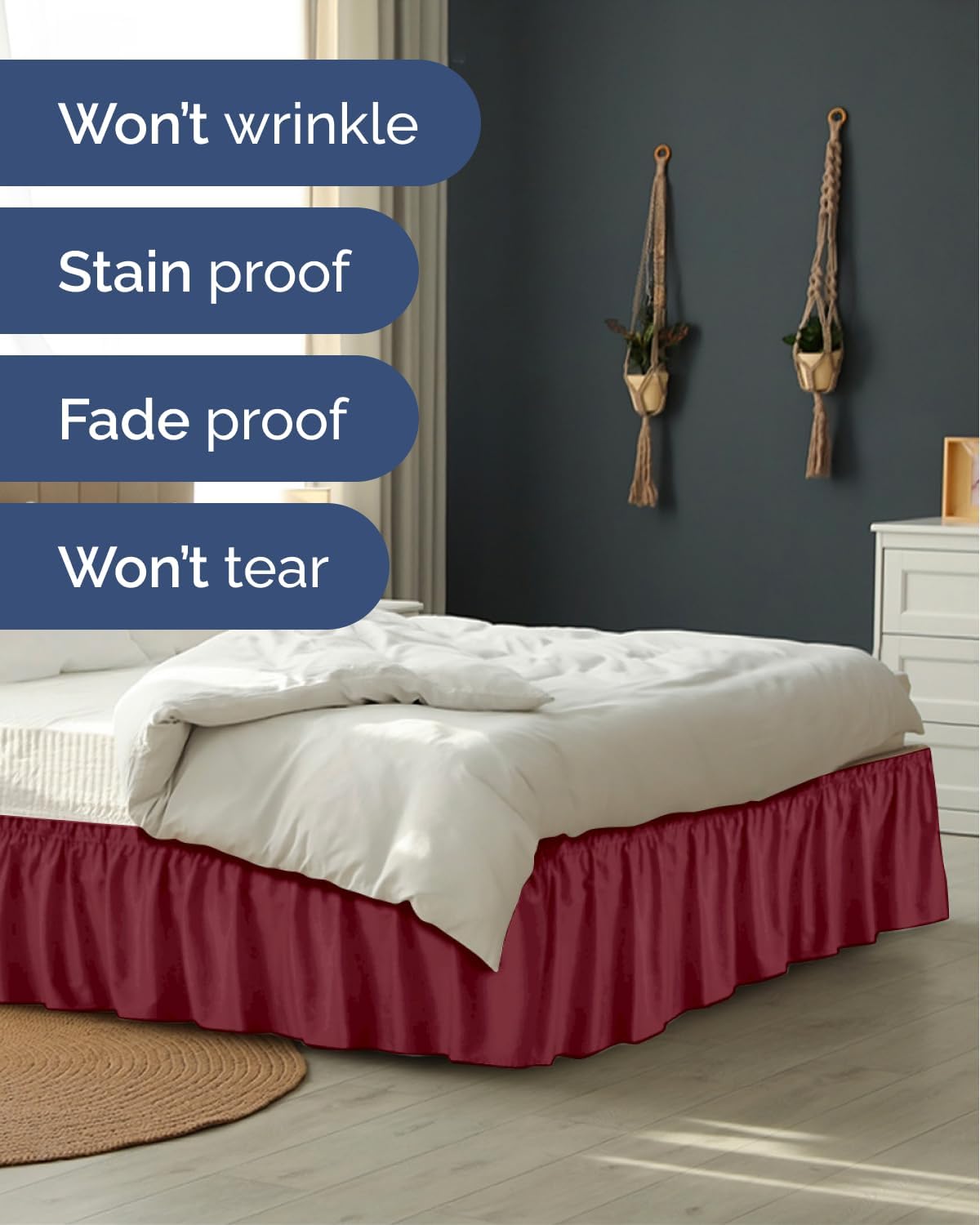 Thumbnail 4 de CGK Unlimited bedskirts Wrap-Around Bed Skirt, Twin/Twin XL, Burgundy