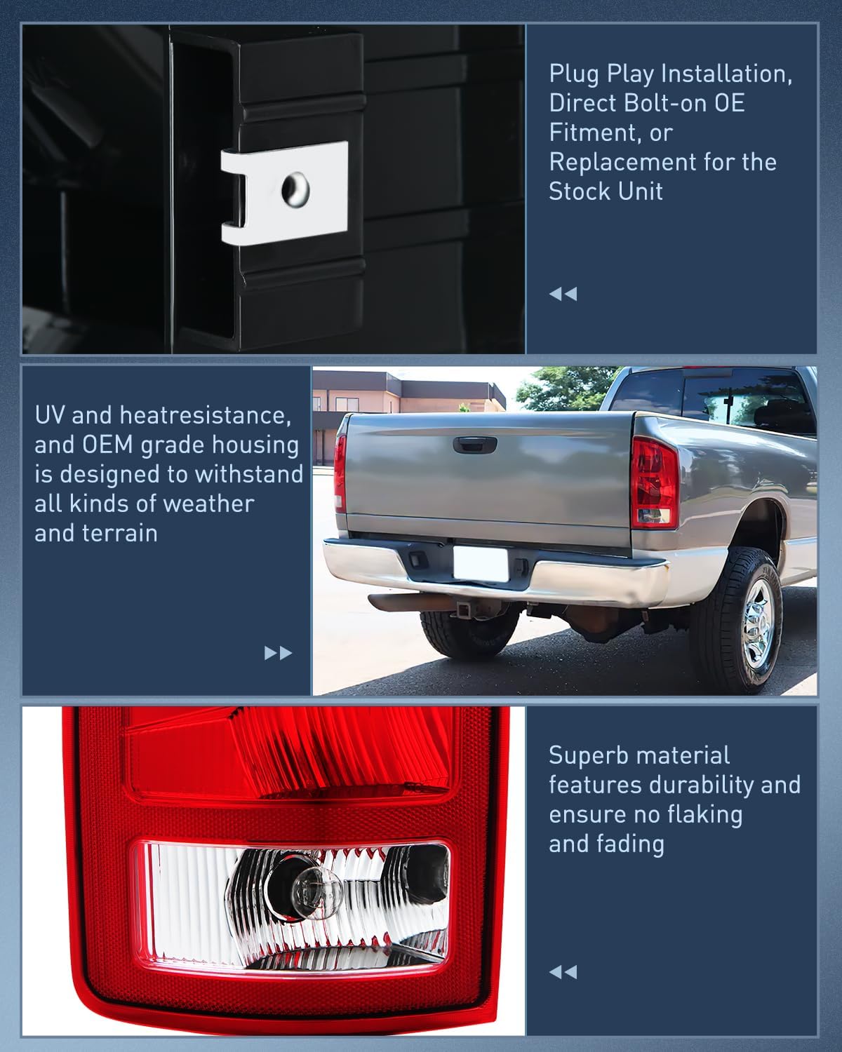 Detalle 1 de Nilight Taillight Assembly for 2002-2006 Dodge Ram (OE-Style, Left & Right Rear Lamp)