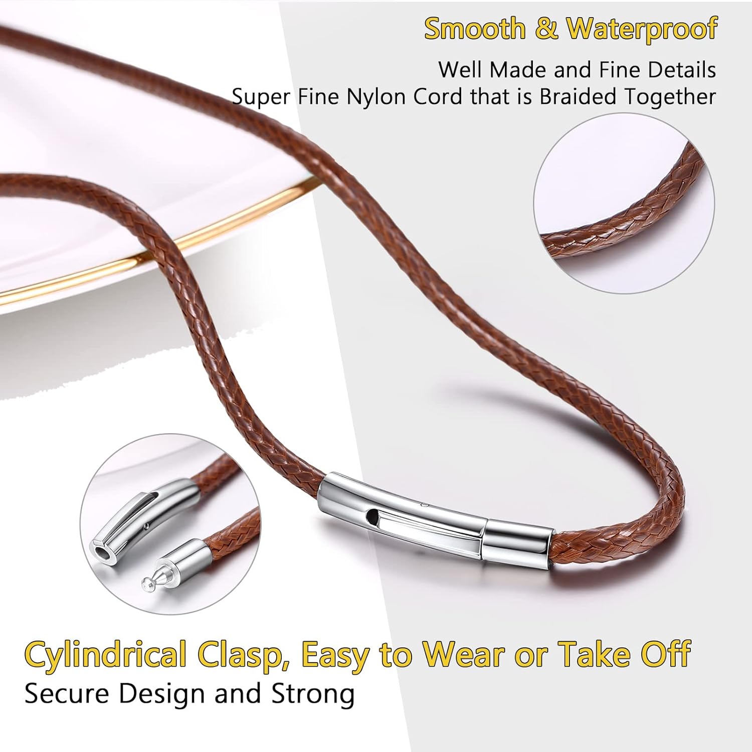 Thumbnail 2 de PROSTEEL Chaîne-collier homme marron en faux cuir 3 mm avec fermoir acier inoxydable