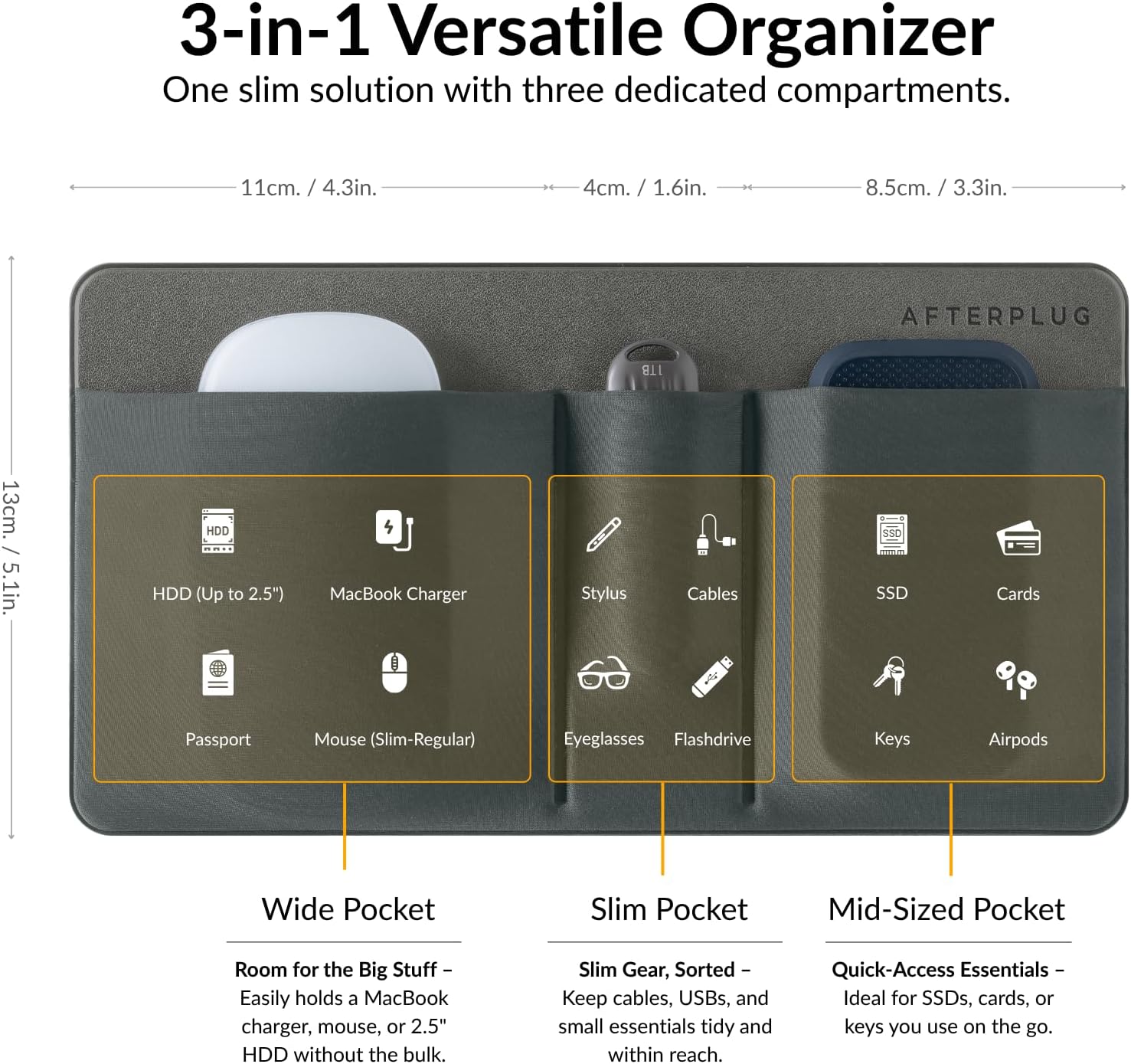 Thumbnail 1 de Afterplug 3-Pocket Storage Pouch: Adhesive Laptop Accessory Organizer in Grey
