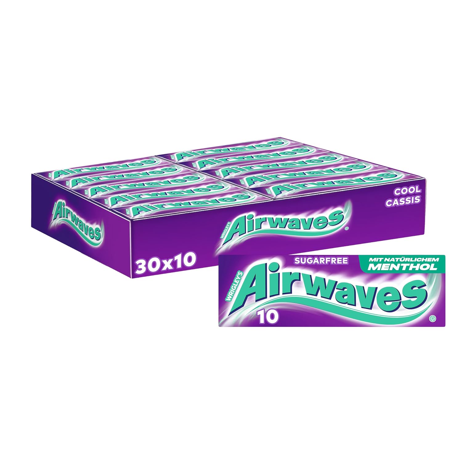 Detalle de Airwaves Kaugummi Zuckerfrei Cool Cassis mit Menthol – Großpackung (300 Dragees)