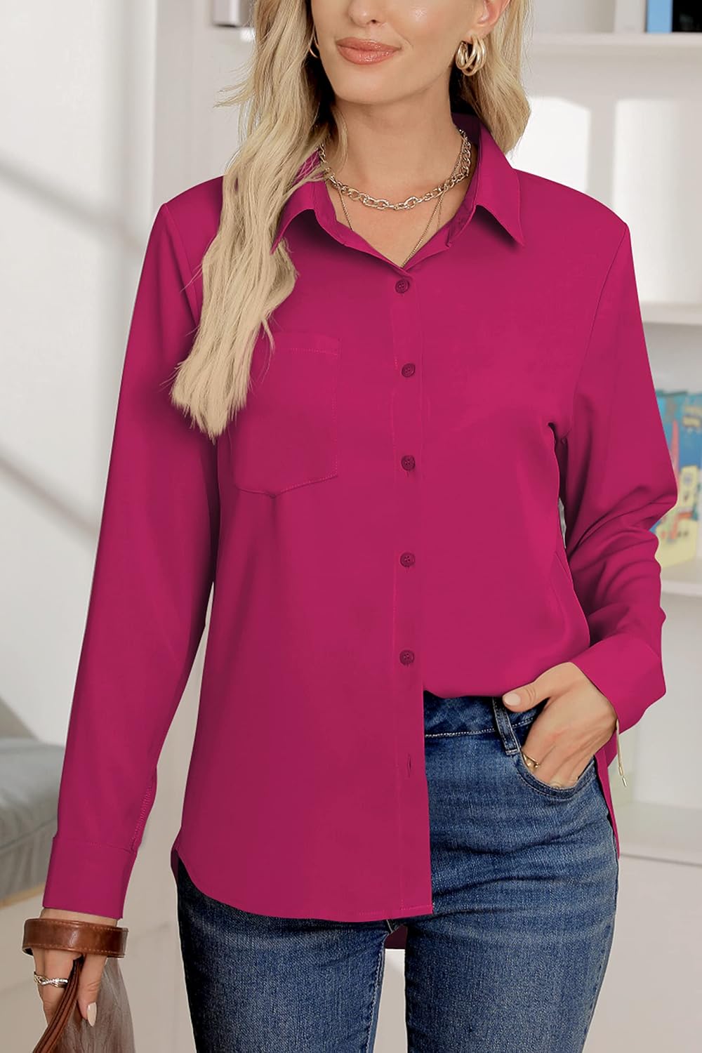 Thumbnail 3 de NONSAR chemisier femme à col en V et manches courtes en mousseline (polyester)