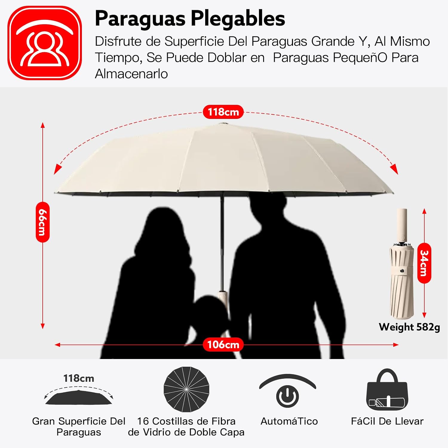 Thumbnail 4 de LENDOO Paraguas Compacto Glegable con 16 Varillas: anti- viento, apertura automática y protección UV