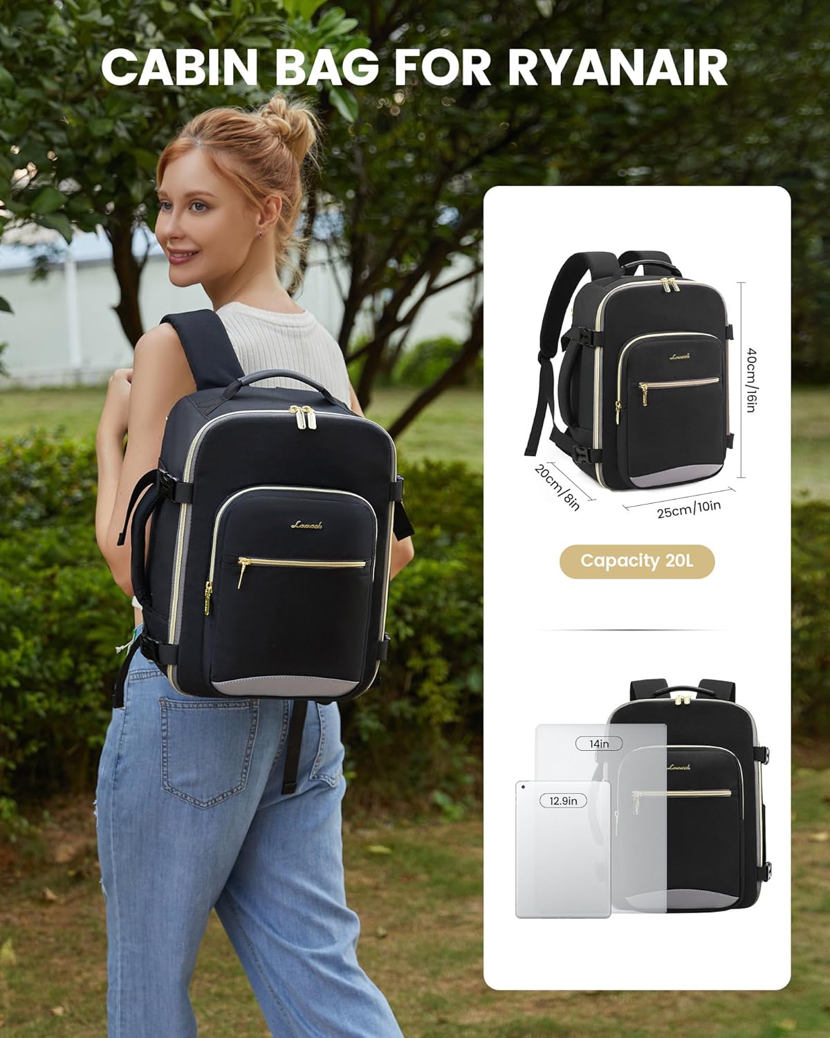 Detalle 2 de LOVEVOOK Ryanair Cabin Bag 40x30x20 underseat backpack