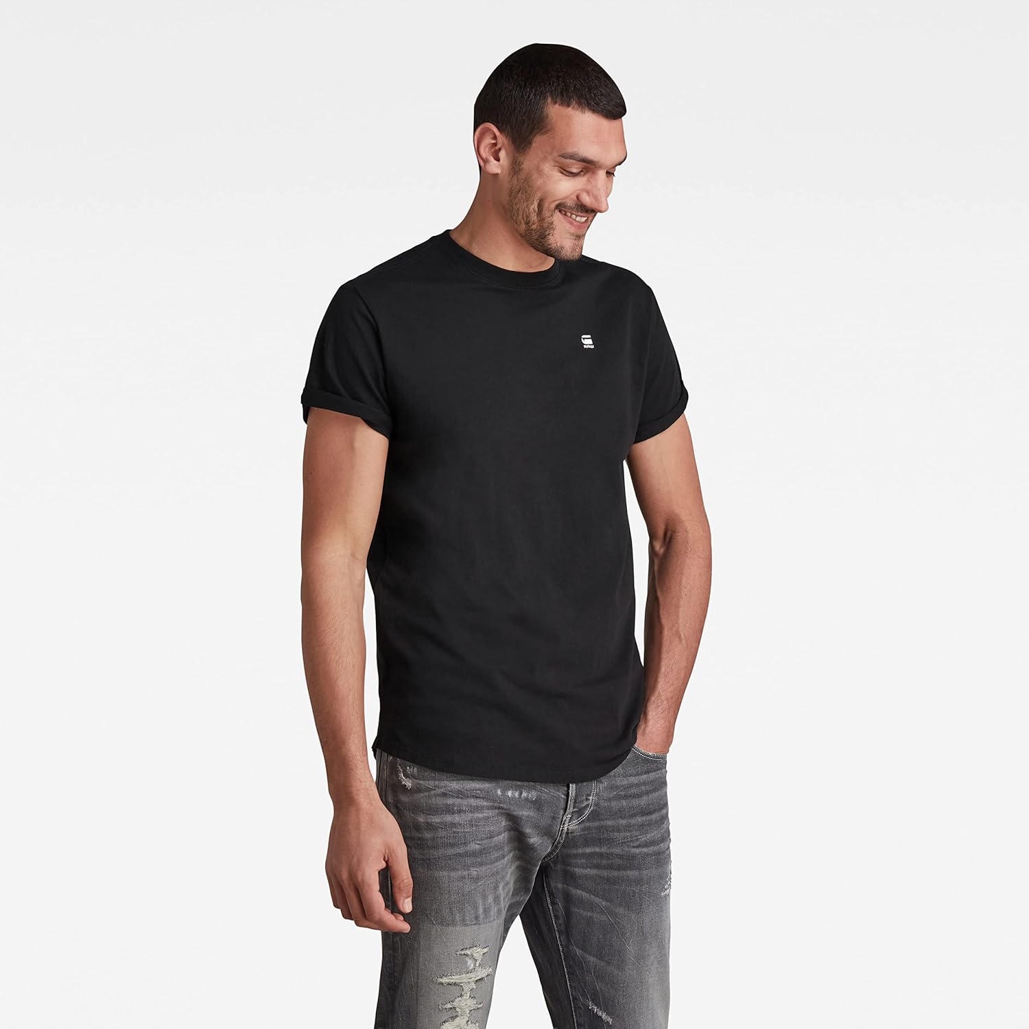 Detalle 2 de G-Star Herren Base-S T-Shirt – Rundhals, Ärmel kurz, Umschlagsaum