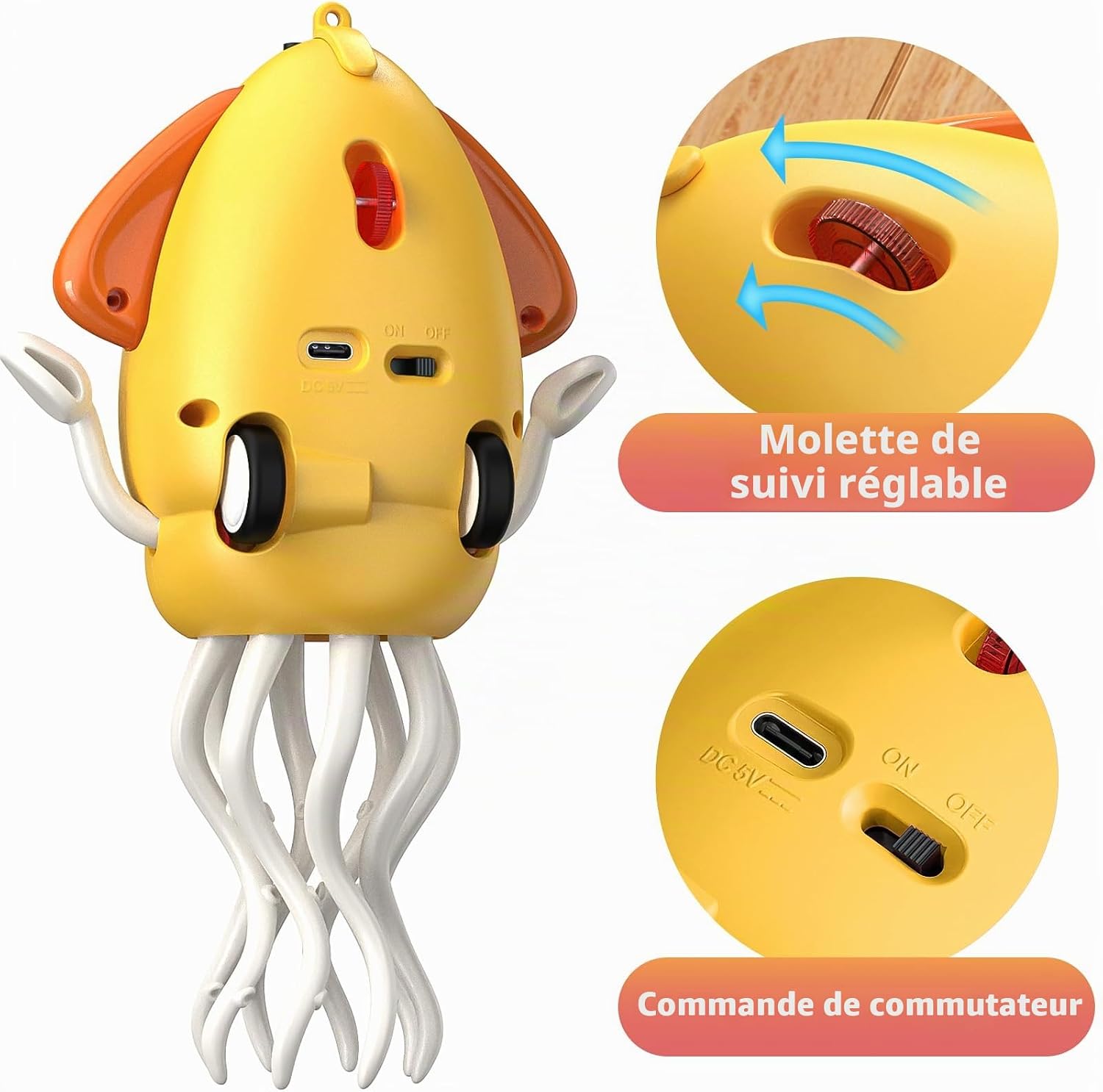 Thumbnail 5 de SWTOIPIG Jouet interactif pieuvre – danse lumineuse, musique et évitement d’obstacles
