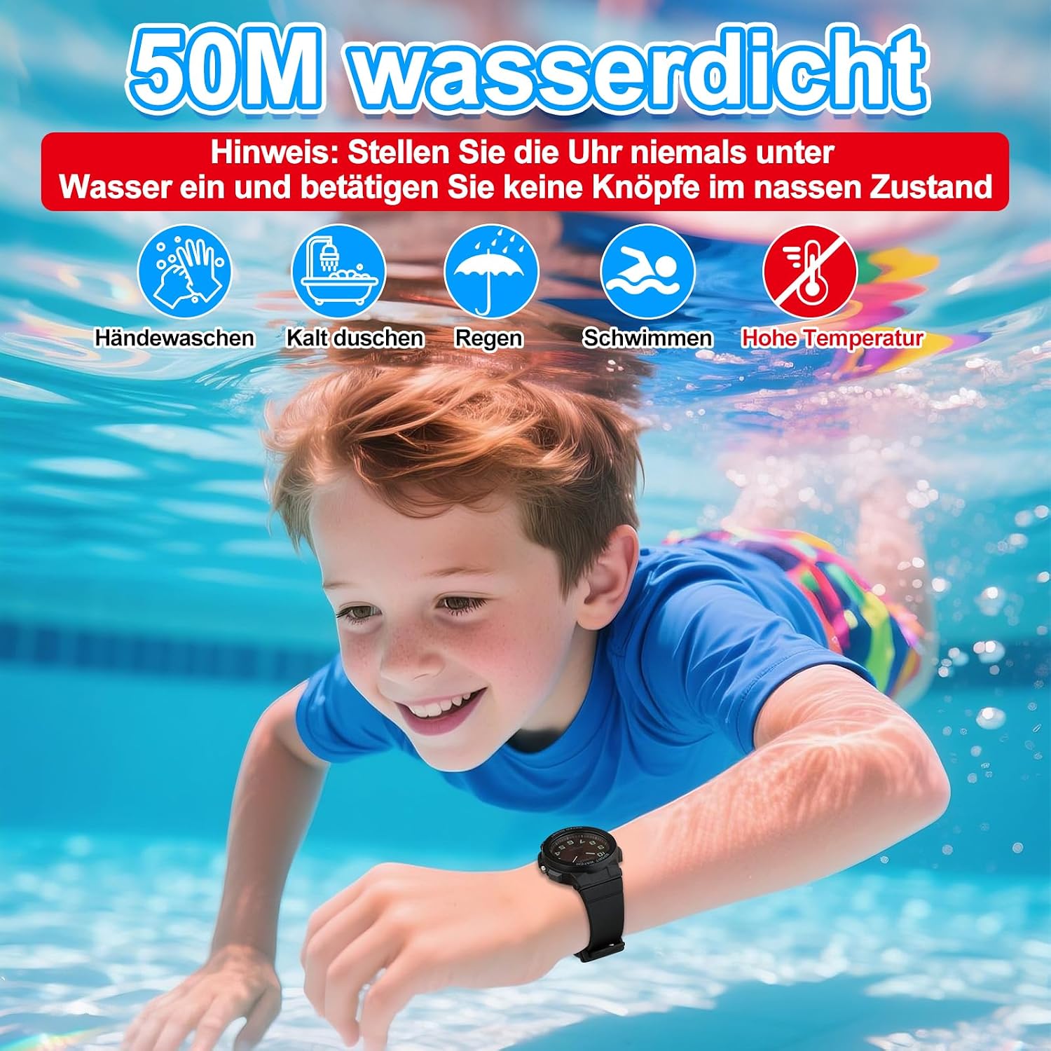 Detalle de Ayybboo Analog Kinderuhr: 4–16 Jahre, wasserdicht, mit Leuchtzifferblatt