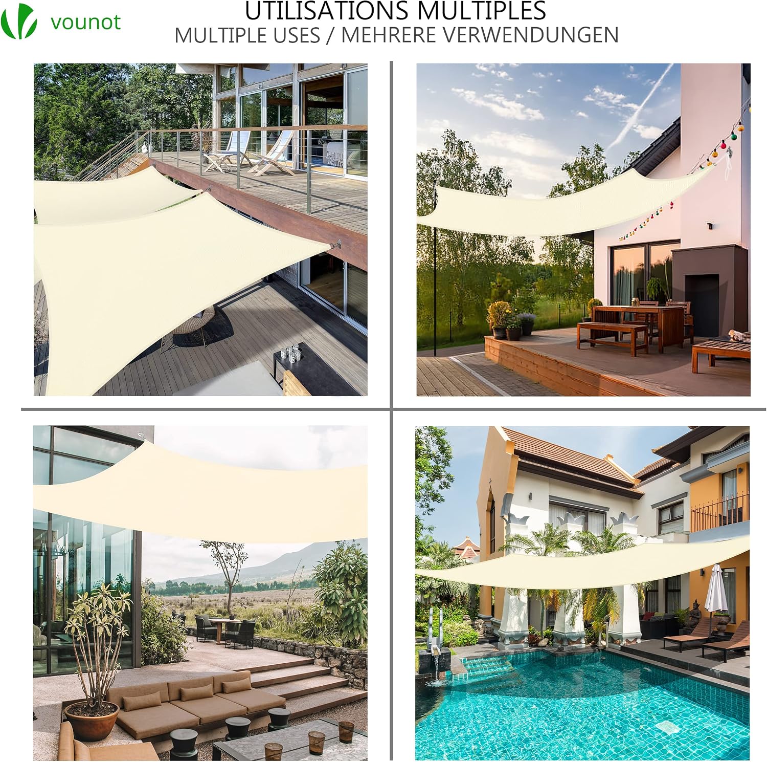 Thumbnail 2 de VOUNOT Vela Ombreggiante Rettangolare 3x4 m – Ombra elegante e protezione UV per giardino e terrazza
