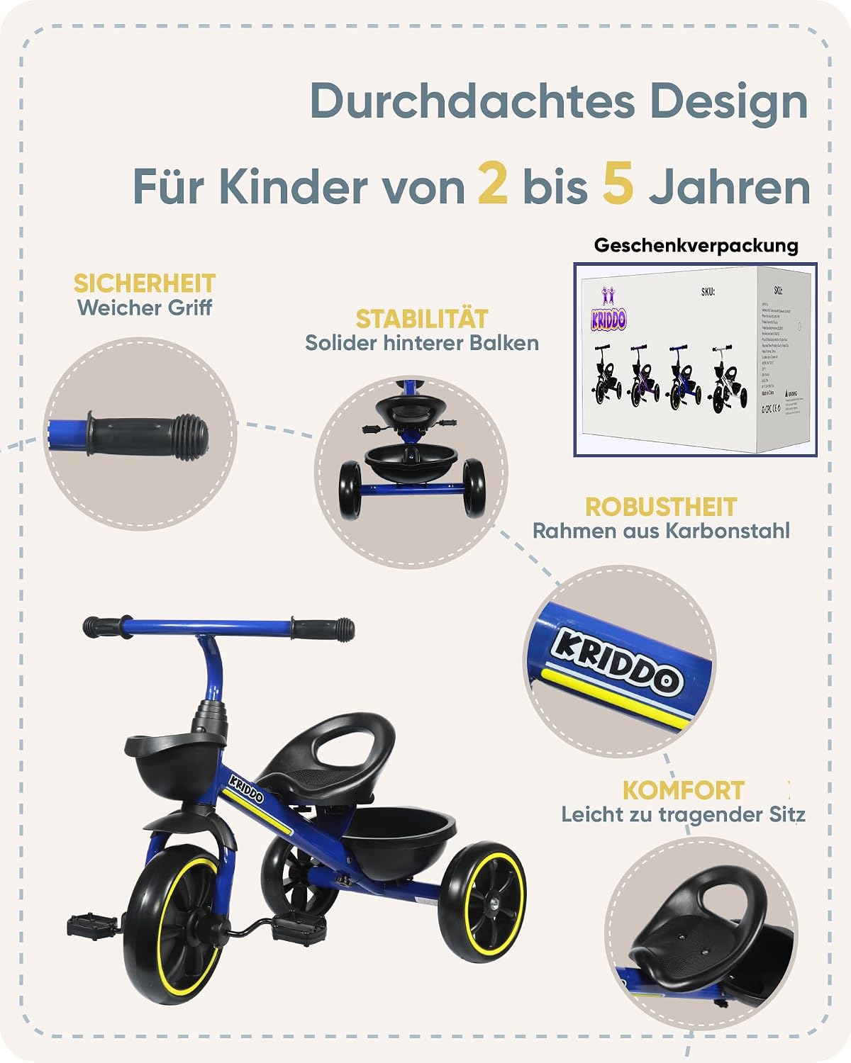 Thumbnail 4 de KRIDDO Dreirad ab 2 Jahren, blau